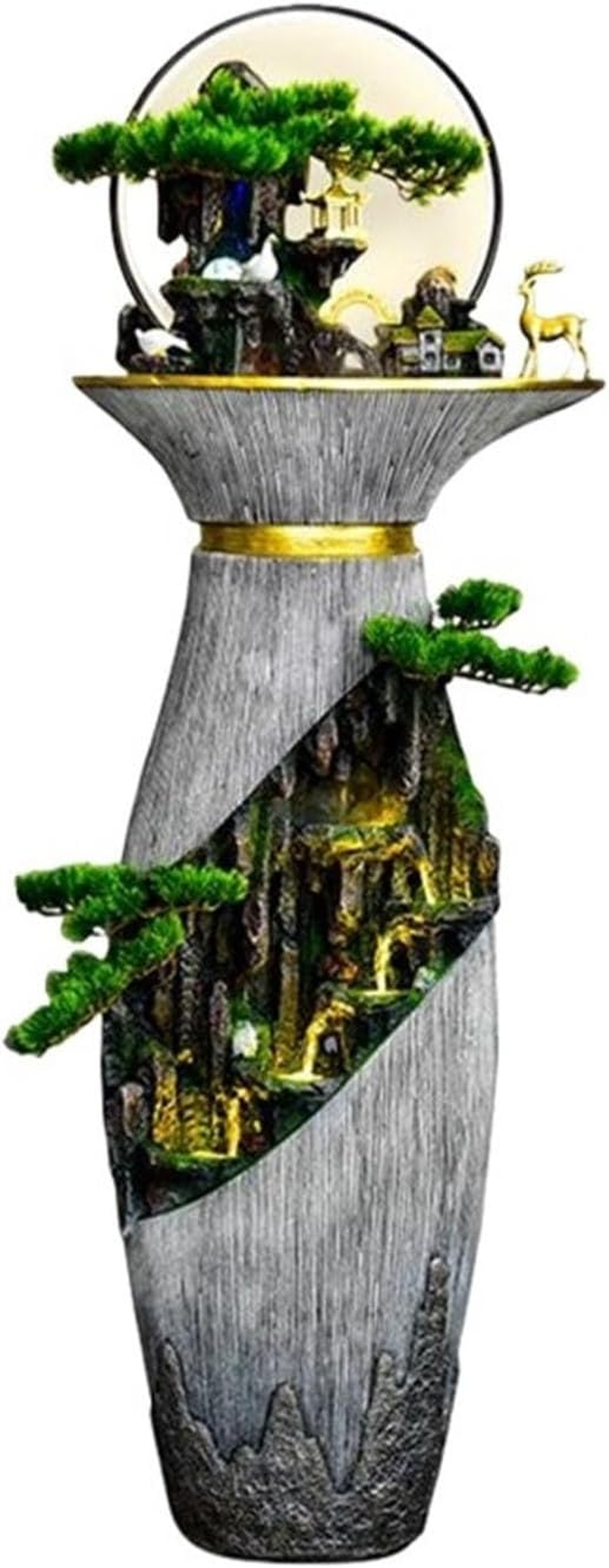 Outdoor Fountain Large Indoor Floor Fountain, Resin Water Bottle Garden with LED Light, Chinese Fengshui Lucky, Home and Office Decoration image number 1