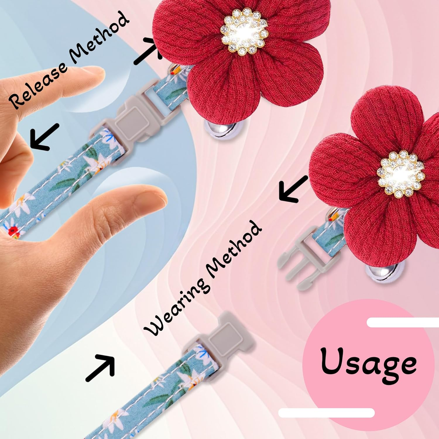 Small Dog Collar with Flower, Puppy Collar for Girl Dog Collars for Small Dogs Cute Dog Collar with Bell, Adjustable Length image number 3