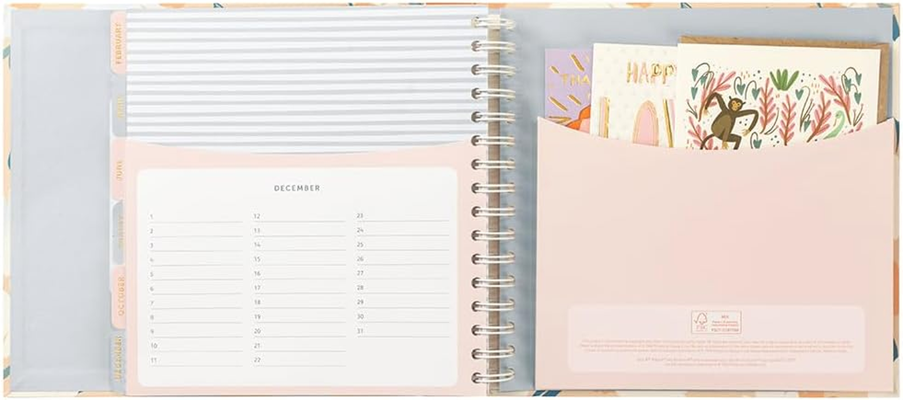 Busy B Pink Daisies Birthday Card Book - 13 Storage Pocket File for Storing Greetings Cards with Birthday Reminders, Monthly Pockets and Anniversary Chart - FSC&reg; Certified - Pink Daisies image number 3