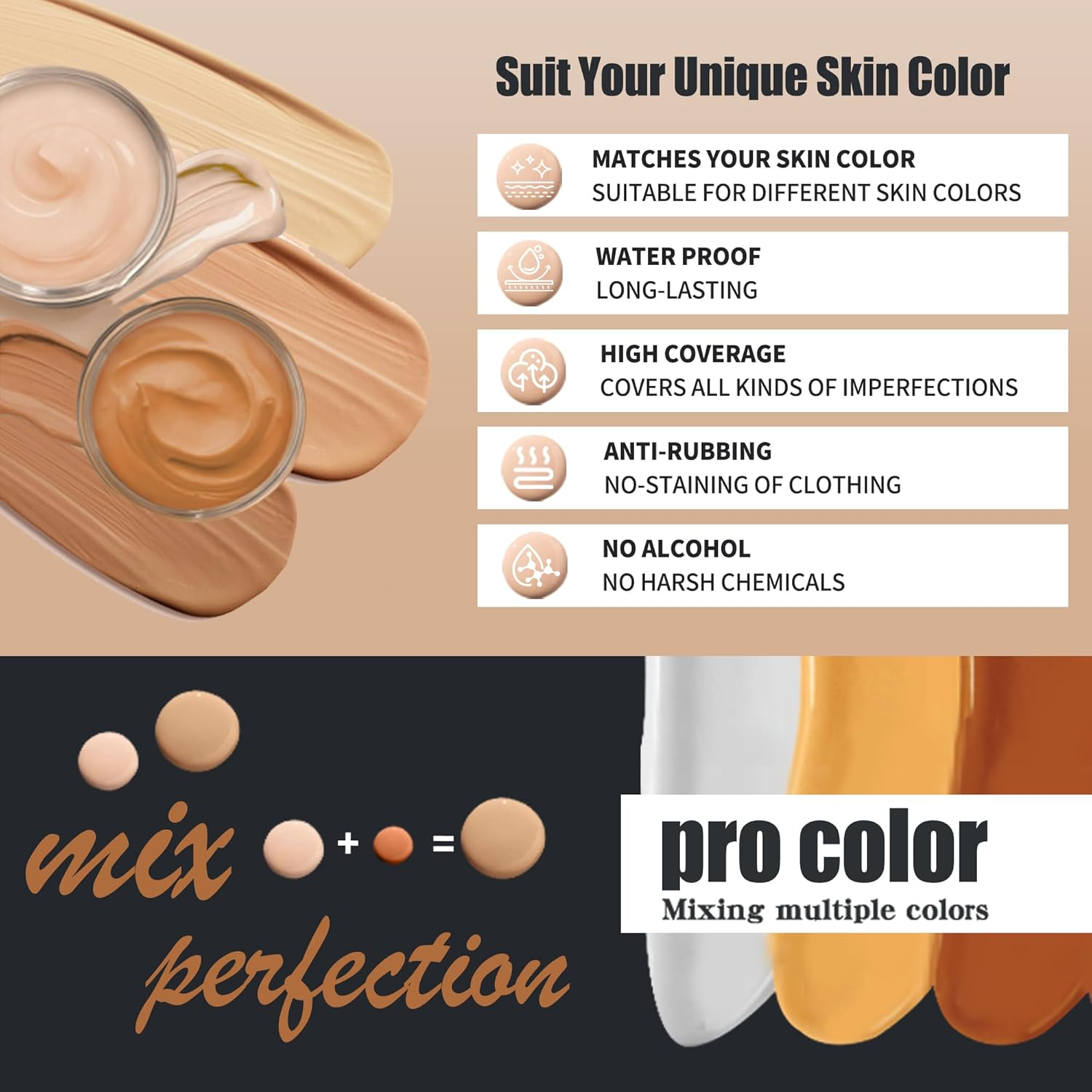 Vaneria Body Concealer, Tattoo Cover Up, Tattoo Cover up Makeup Waterproof, Suitable for Scars, Birthmarks, Vitiligo and All Kinds of Skin Tone, 3 Colors, 283G image number 3