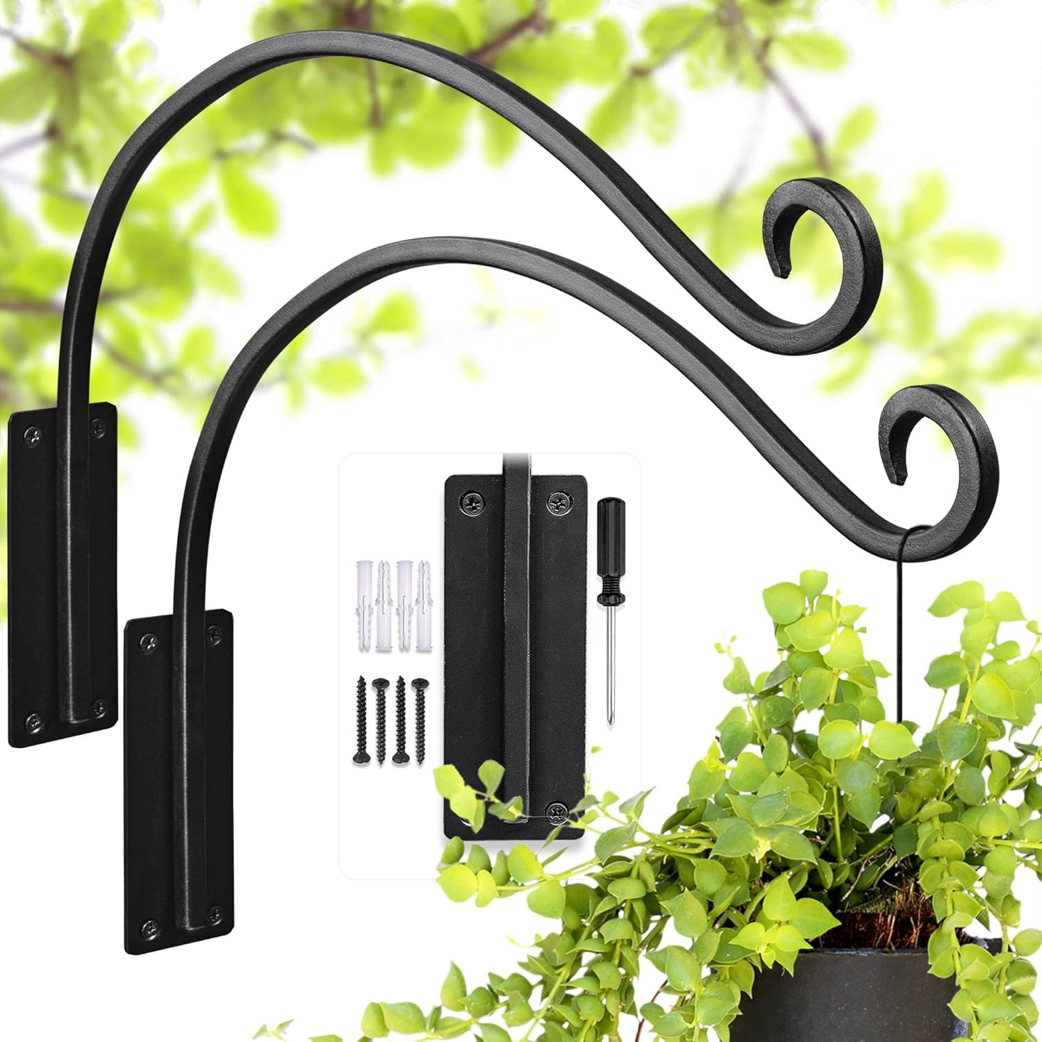 Heavy Duty Plant Hanger Bracket - Outdoor Hand-Forged Hanging Plant Bracket Durable and Stable Bird Feeder Hanger (16" - 2Pcs) image number 3