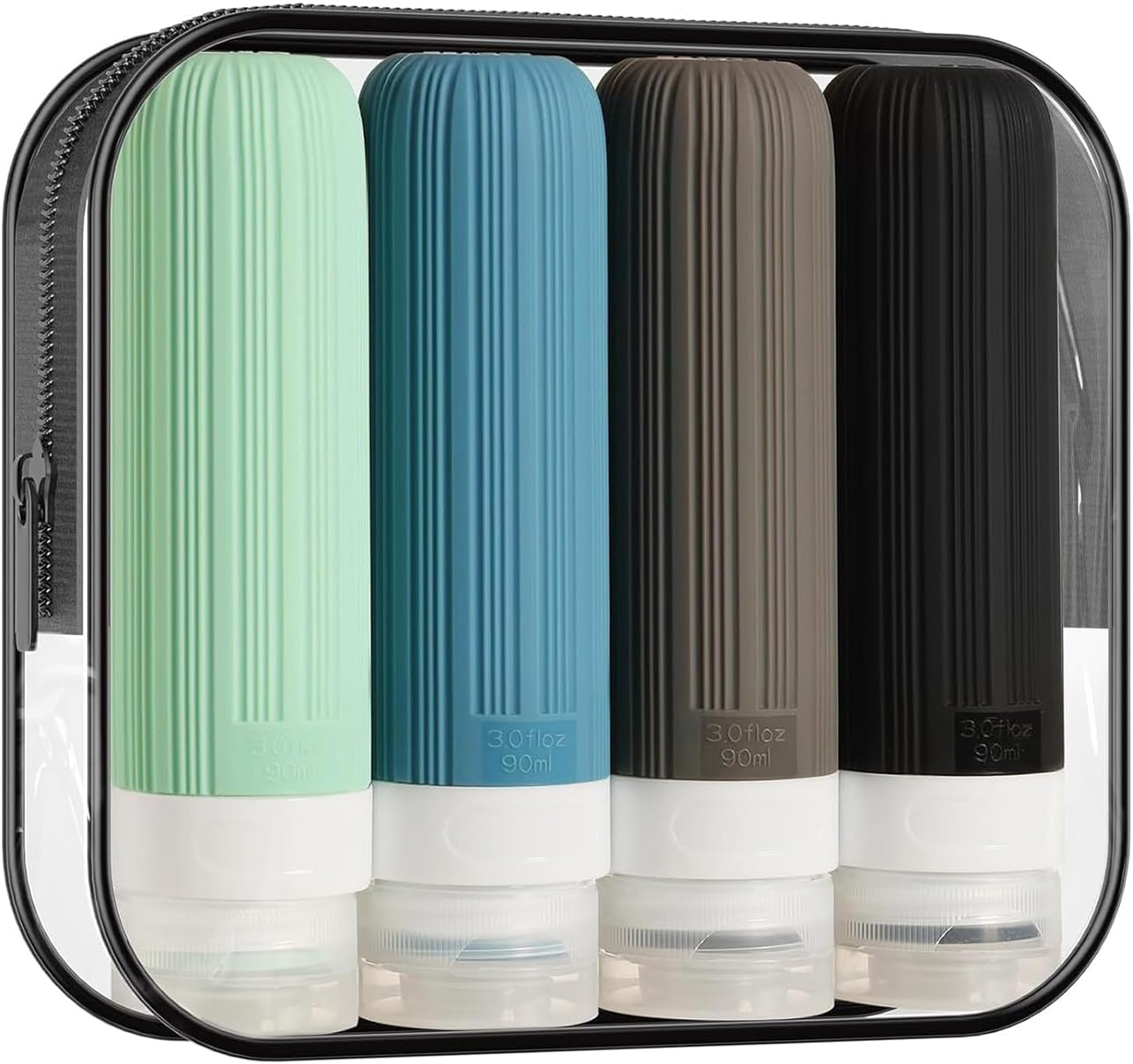 Mumoo Bear Travel Bottles for Toiletries, Tsa Approved 3Oz Portable Travel Bottles, BPA Free Leak Proof Squeezable Silicone Travel Size Containers, Travel Accessories with Clear Toiletry Bag (4 Pack)