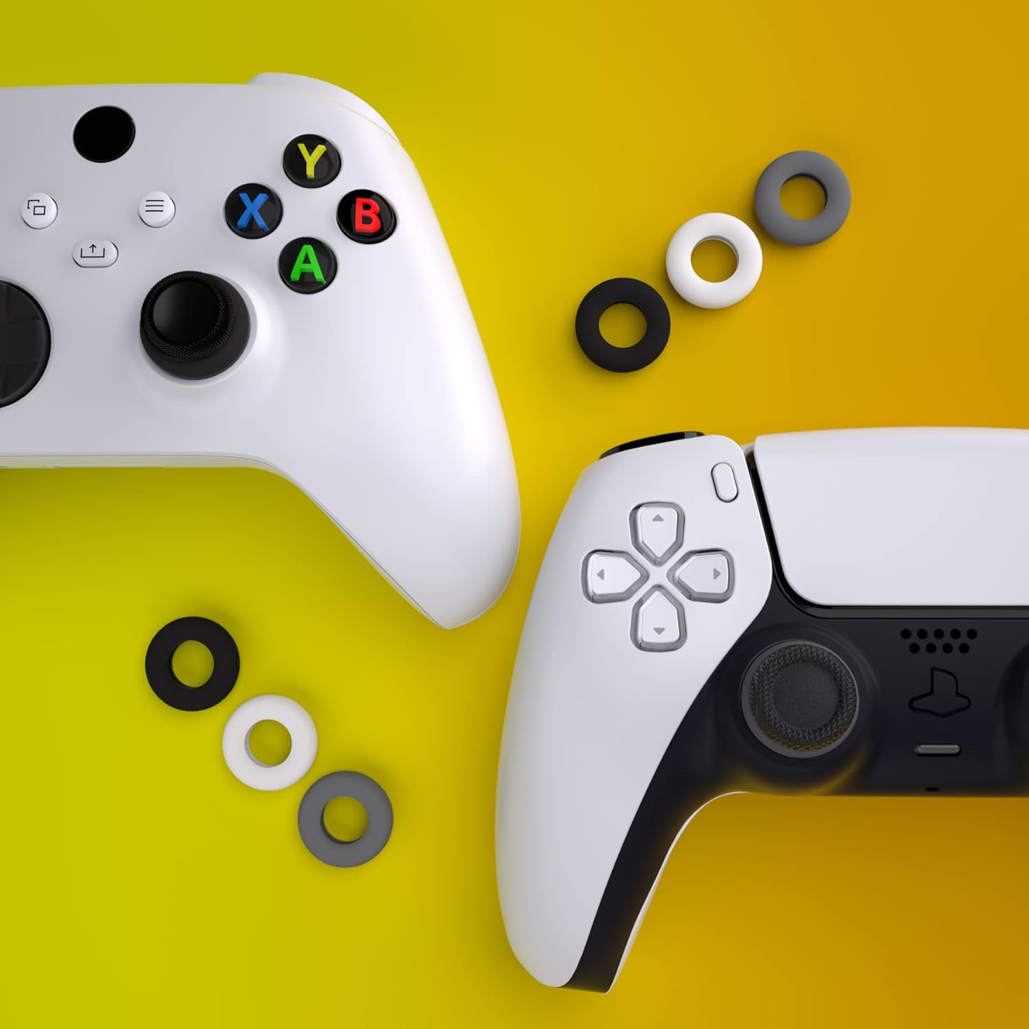 Playvital 3 Pairs Silicone Aim Assist Target Motion Control Precision Rings for PS5, for PS4, for Xbox Series X/S, Xbox One, Xbox 360, for Switch Pro, for Steam Deck - Gray & Black & White - Eva Foam Material image number 6