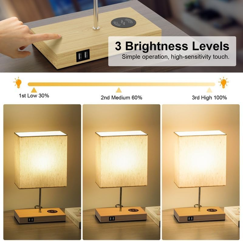 ​10W Wireless Charging Bedside Lamp - Touch Dimmable LED Table Lamp with 2 USB Ports, 3 Brightness for Bedroom & Office image number 4