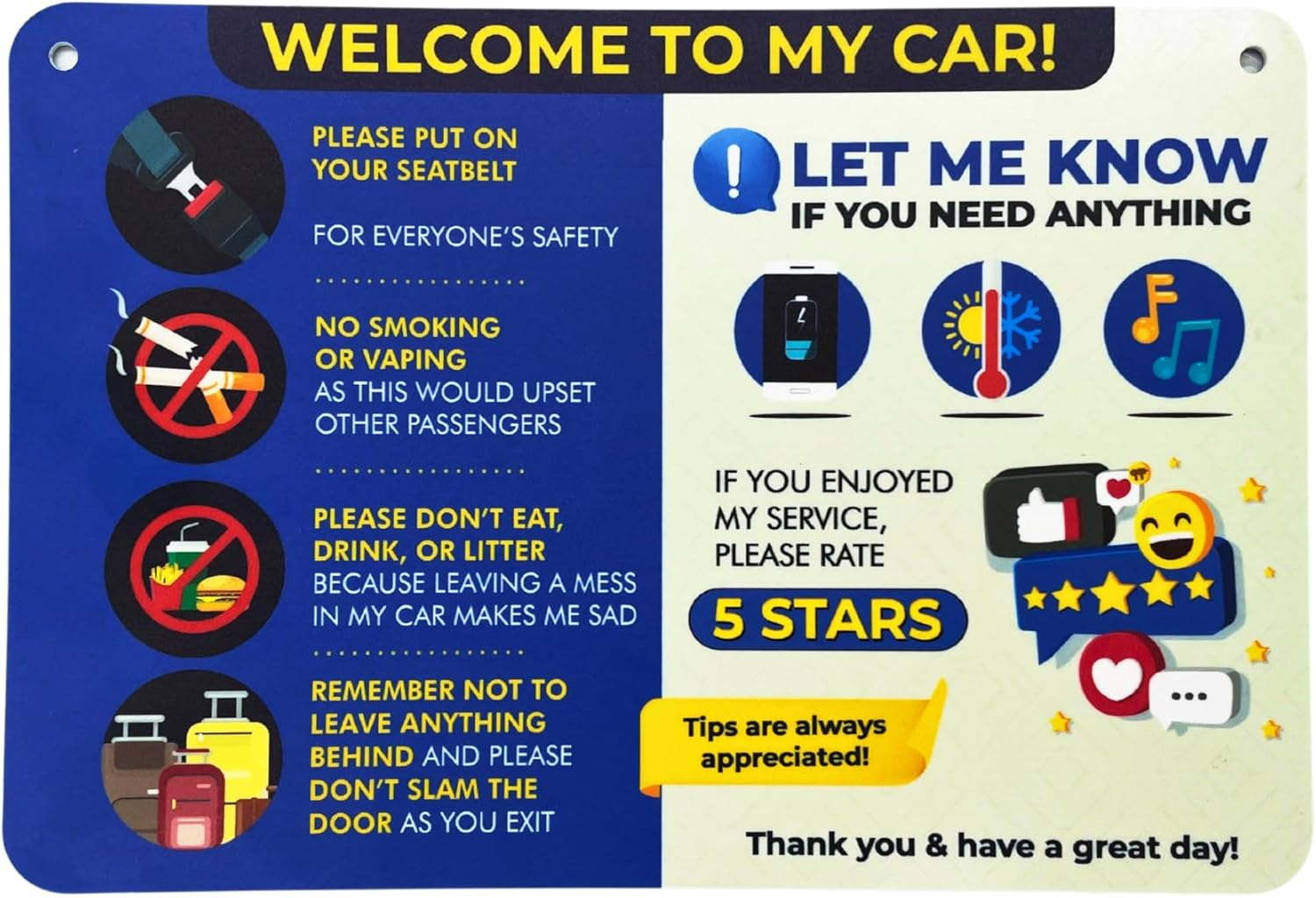 NIVRANA Rideshare Car Sign 2-Pack &mdash; Better Customer Relations, Higher Ratings and More Tips with Universal Sign, Accessory for Rideshare Drivers &ndash; 9&rdquo; X 6&rdquo; (Blue and Grey) image number 5