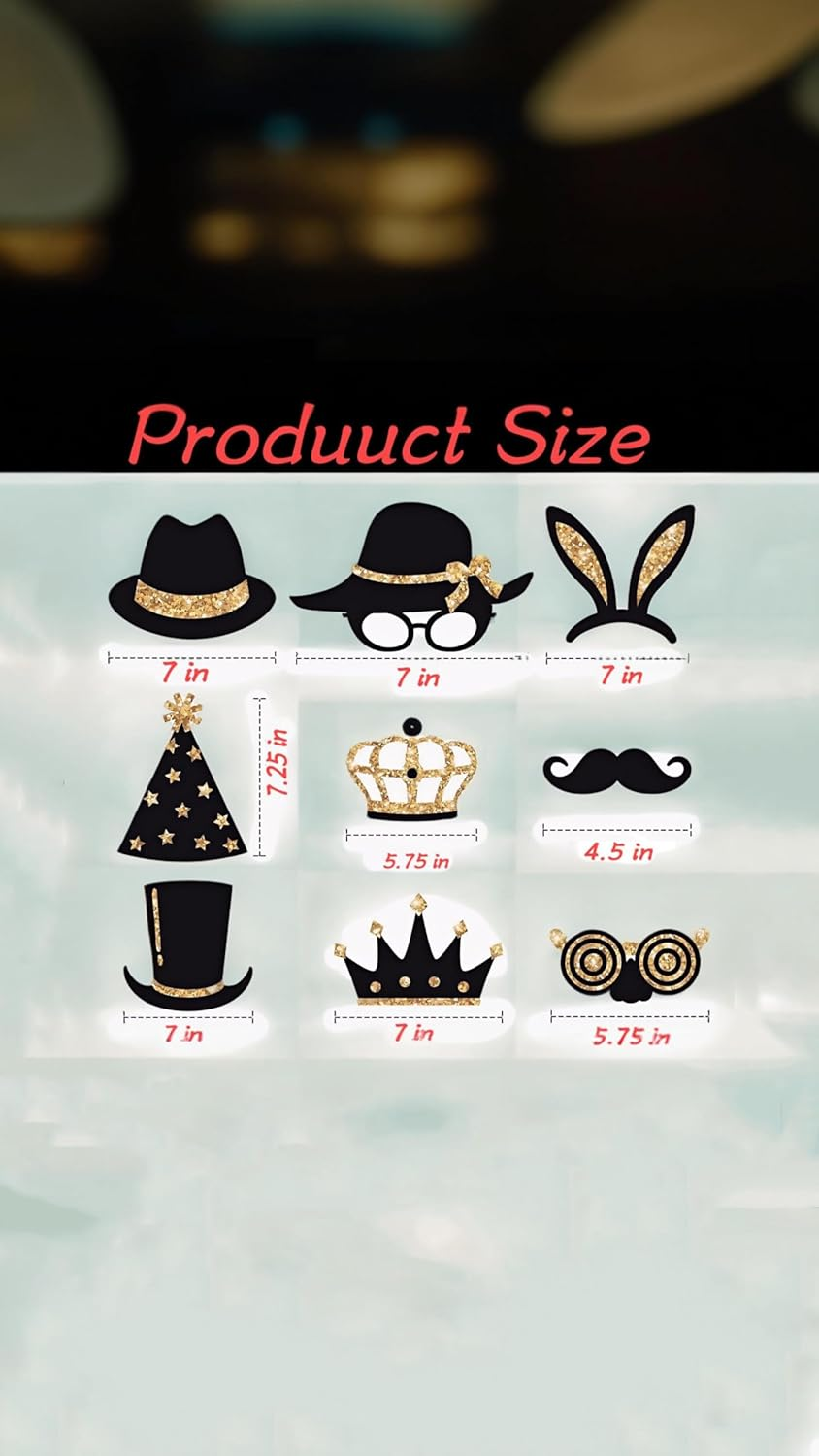 Honwor 24-Piece Golden Party Photo Booth Props - Perfect for Birthdays, Weddings, Graduation, Prom, and New Year Celebrations - Mix of Hats, Lipstick, Ties, and Crowns - Fun Party Supplies