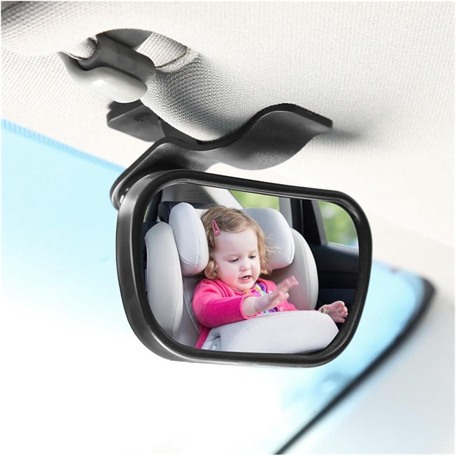 Clip-On Baby Rearview Mirror for Car &ndash; Adjustable Convex Mirror for Back Seat &ndash; Easy Installation on Sun Visor &ndash; Safe & Durable for Trucks, Cars, and Suvs image number 1