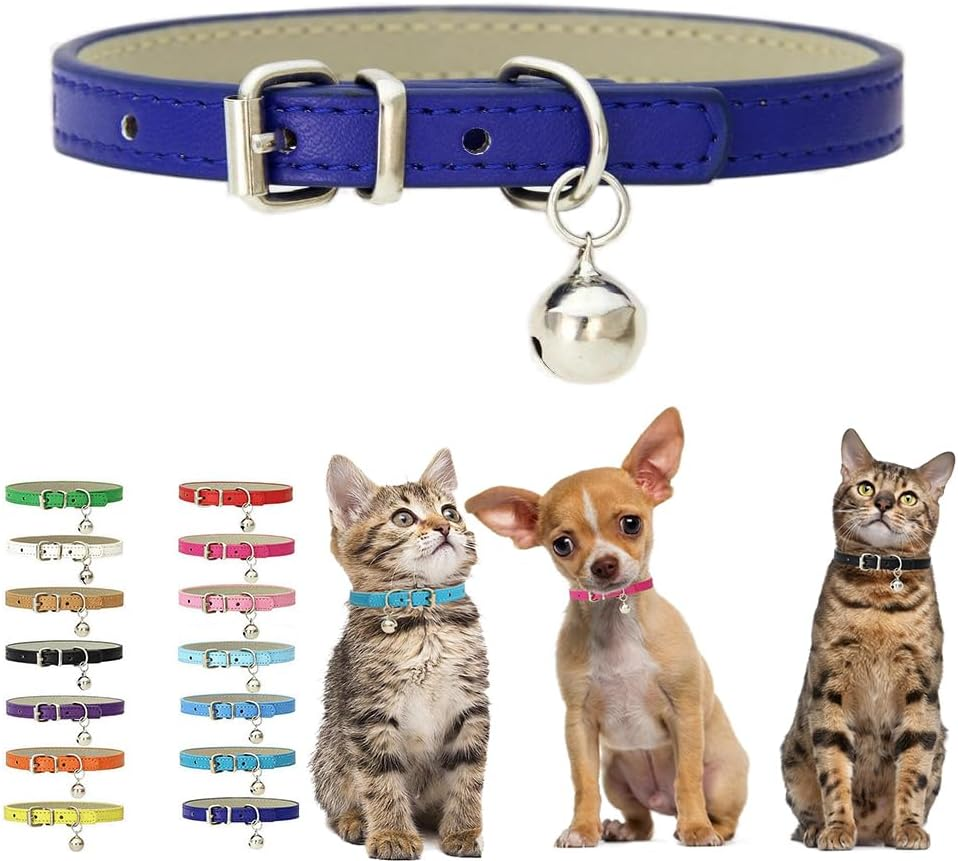 Khaki XS Dog Collar with Bell, Soft Pu Leather Kitten Dog Collars Adjustable Buckle for XXS XS Extra Small Medium Tiny Female Male Boys Girls Pets Puppy Cats Teacup Yorkie X-Small