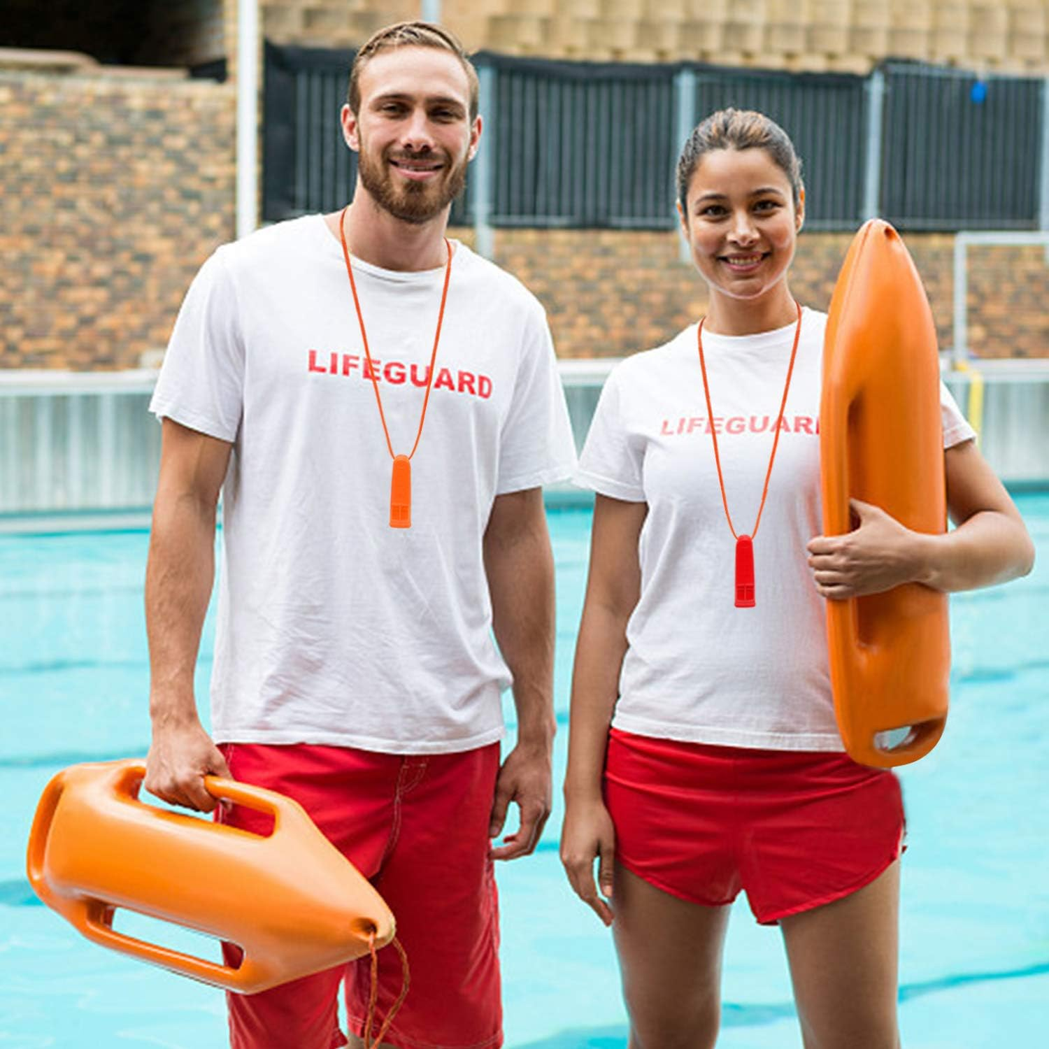 AUGSUN 10 Pcs Safety Whistle Marine Whistle Plastic Whistles with Lanyard for Emergency - Orange image number 3