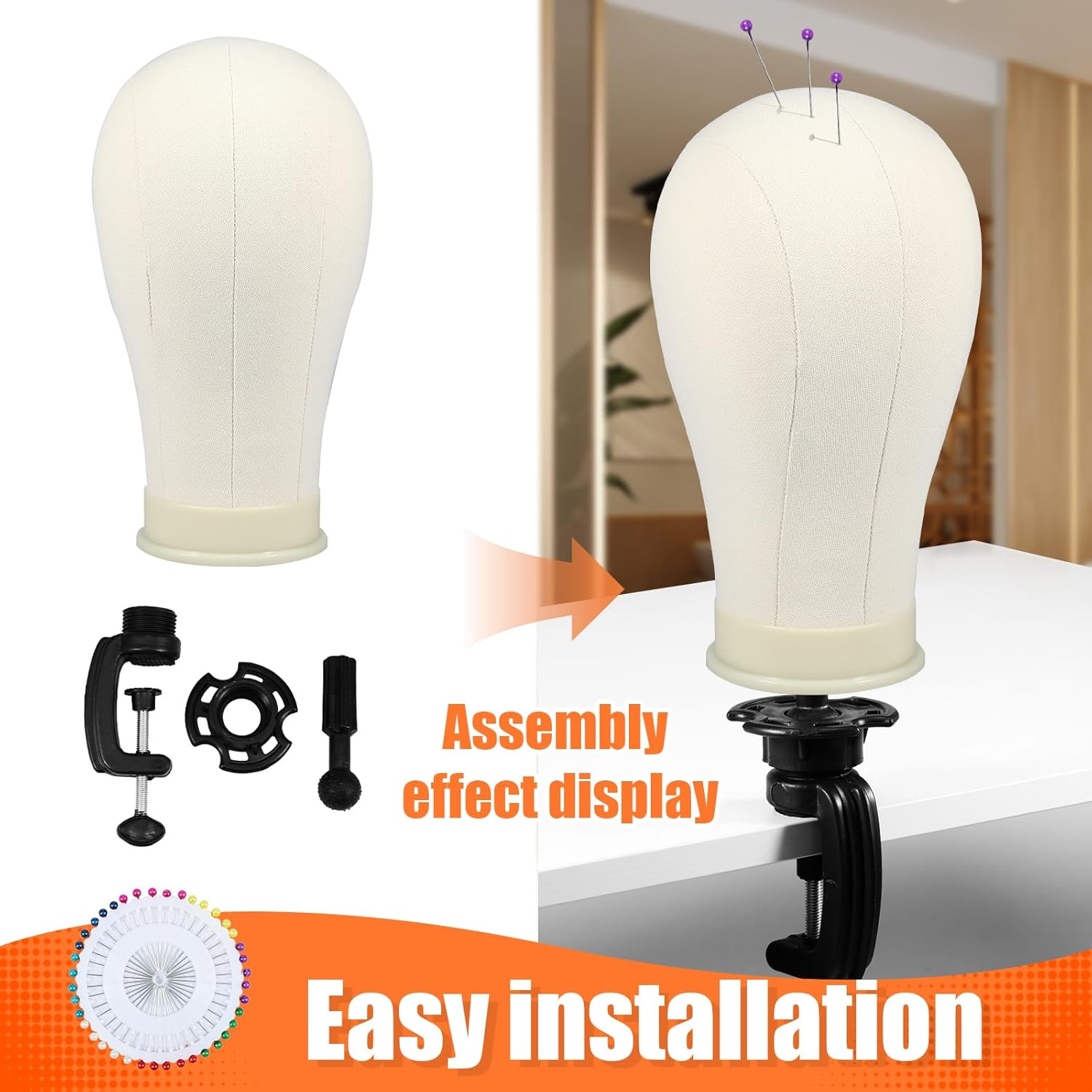 Enduring Head Wig for Styling, Cork Canvas Block Mannequin Head Wig Display Styling with Mount Hole, Easy to Stall Multipurpose Wig Styling Stand, Wig Making Kit for Cosplay Making Wigs Display (A) - C image number 4