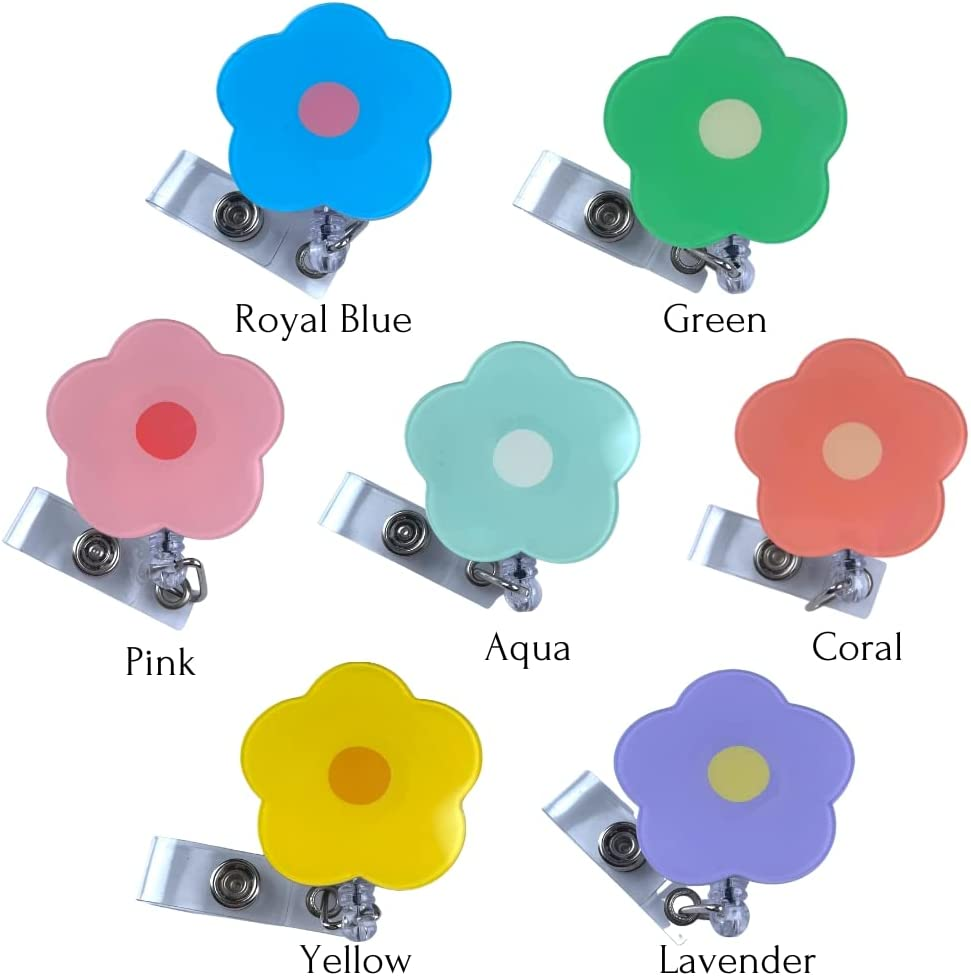 7 PC Cute Badge Reel Retractable Flower Sunflower Floral Nurse Badge Holder Clips Reels | ID Name Clip Tag for Nursing Nurses Hospital Teacher Pediatric Pharmacy Medical Lanyards Accessories