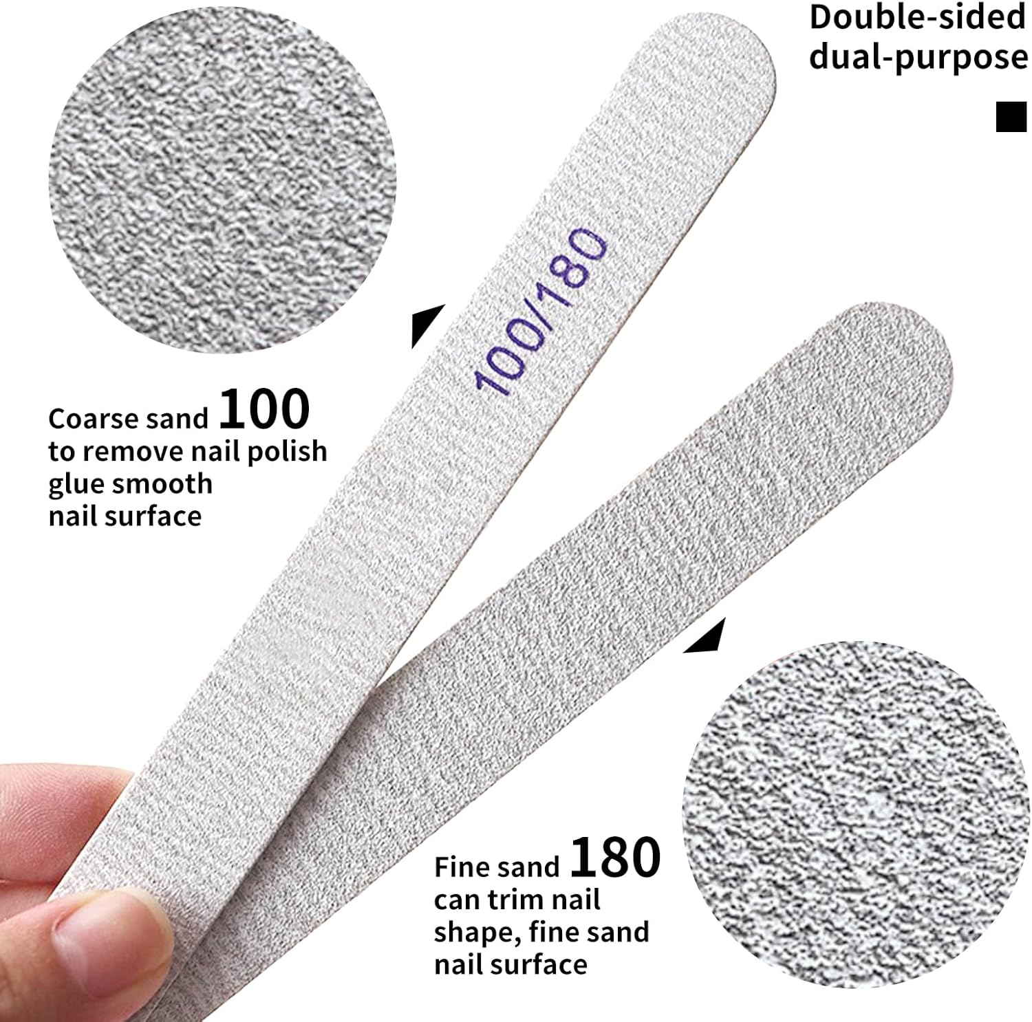 100/180 Grit Nail Files - 50 Pcs Grit Nail Files 100/180 for Acrylic Nails Files Bulk Double Sided Emery Board Reusable Files for Natural Nails