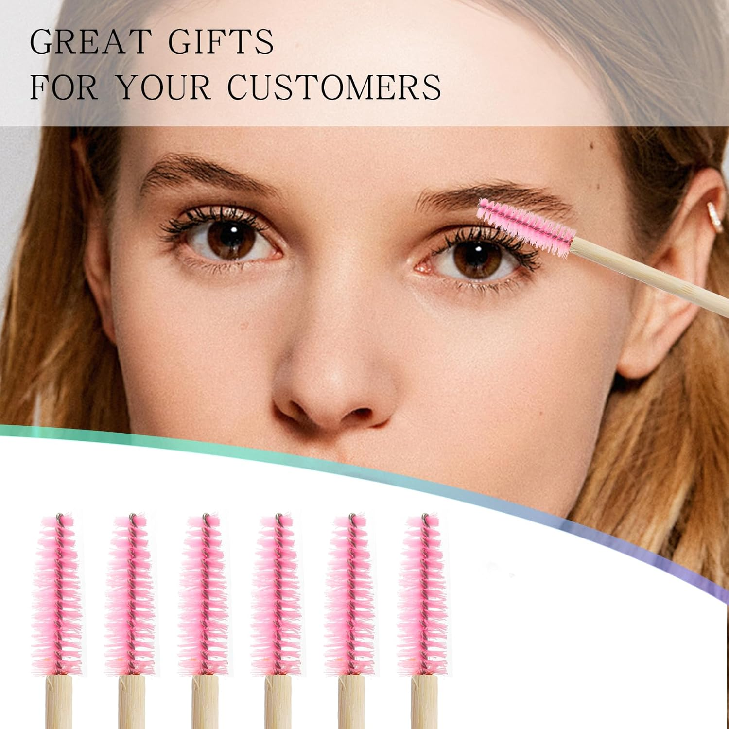 300PCS Disposable Mascara Wands Spoolie Brush Bamboo Eyebrow Brushes Eyelash Extension Applicator Makeup Kits.Myaokue-Up(Pink) image number 1