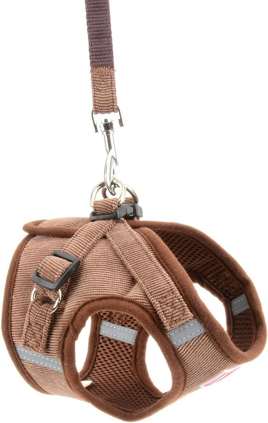 ZUNEA Small Dog Harness and Lead Sets No Pull Adjustable Reflective Step-In Soft Mesh Corduroy Vest Harnesses for Boy Girl Pet Dogs Puppy Chihuahua Cats Brown M image number 4