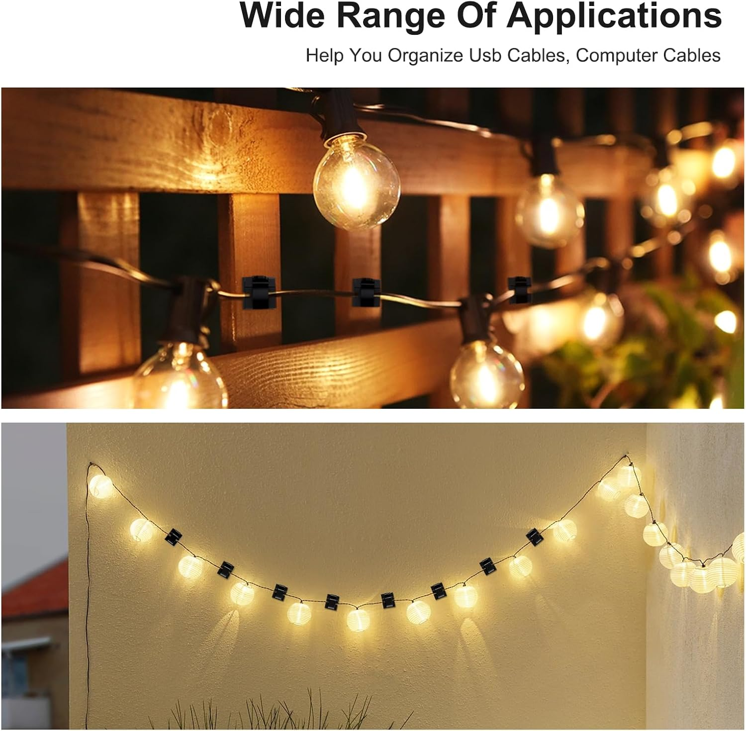 100 Pcs Cable Clips Self Adhesive，Cable Organiser for USB Charging Cable, Power Cords, Office Home Cable Holder for Cable Tidy Management, Christmas Light Hooks Fairy Light Decorations(Black） - Clear image number 5