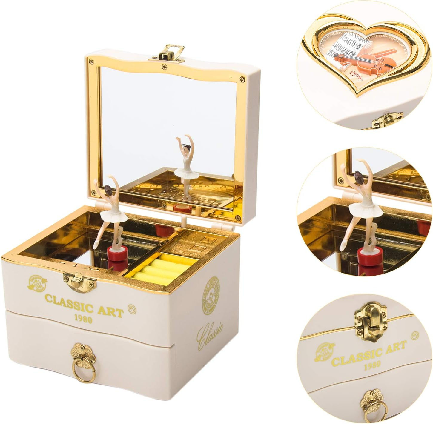 Restynic Rotating Ballerina Music Box Jewelry Storage with Mirror & Organizer - Elegant Ballet-Themed Gift for Girls & Women, Perfect for Birthdays, Christmas, or Special Occasions (White, Small) - White image number 2