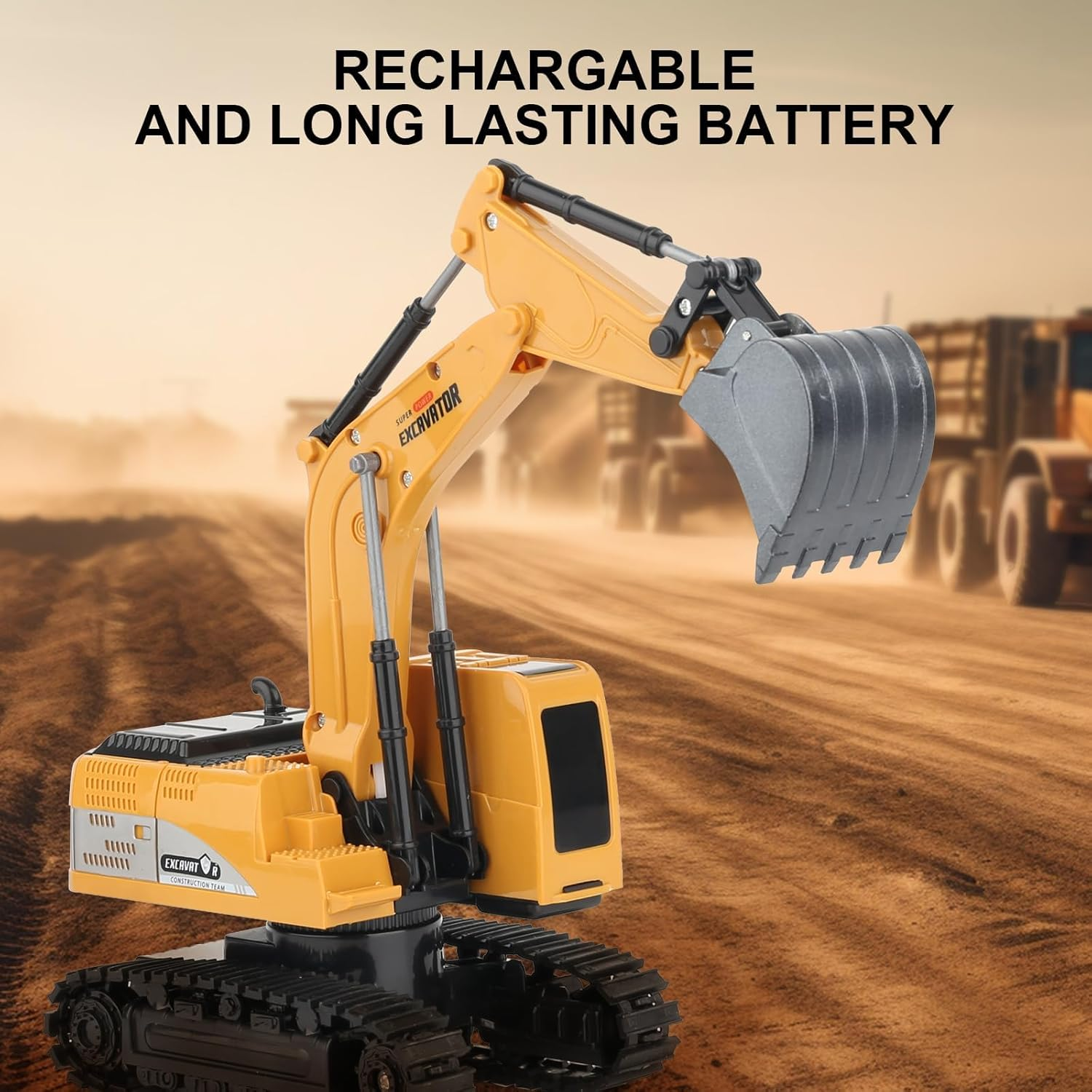 Besswin Remote Control Excavator Toy 660-F1 with Metal Shovel, Light and Music,1:24 Rechargeable RC Excavator,Remote Control Car for Kids 3+ image number 6