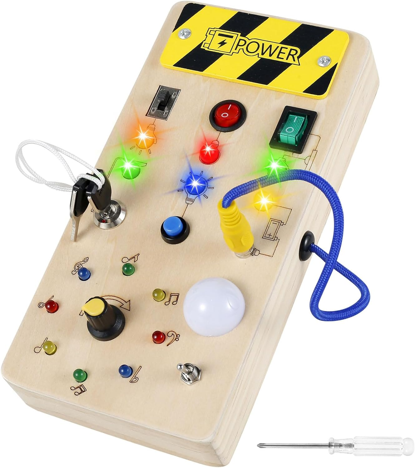 Montessori Busy Board for Toddlers LED Light Switch Busy Board Toddler Busy Board Travel Toy Wooden Sensory Toys with 8 LED Light Switches Educational Learning Toy for Toddlers Kids Gift image number 6