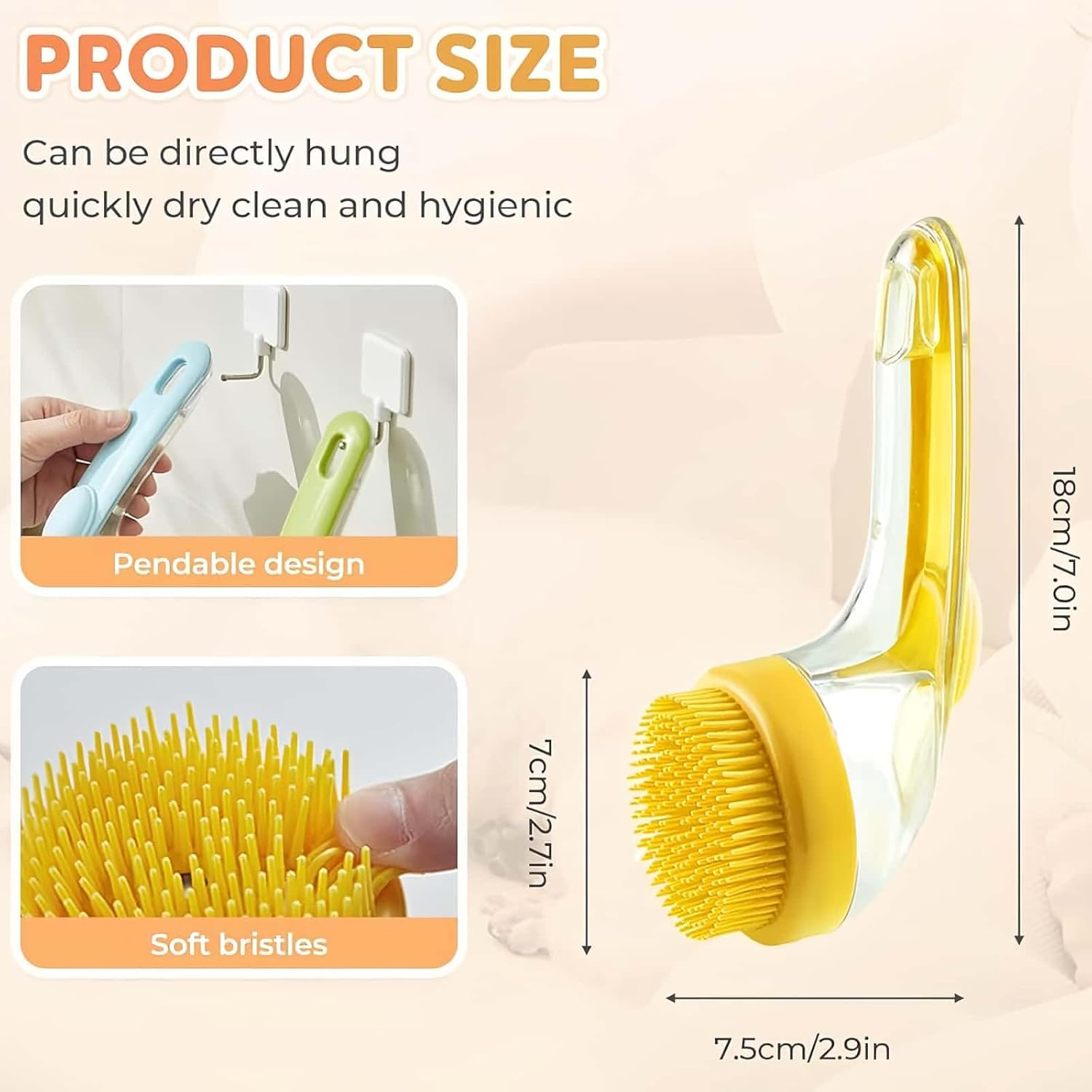 ARREBOL Pet Bath Brush with Shampoo Dispenser, Dog & Cat Grooming Scrubber, Paw Cleaner & Massager for Short/Long Hair