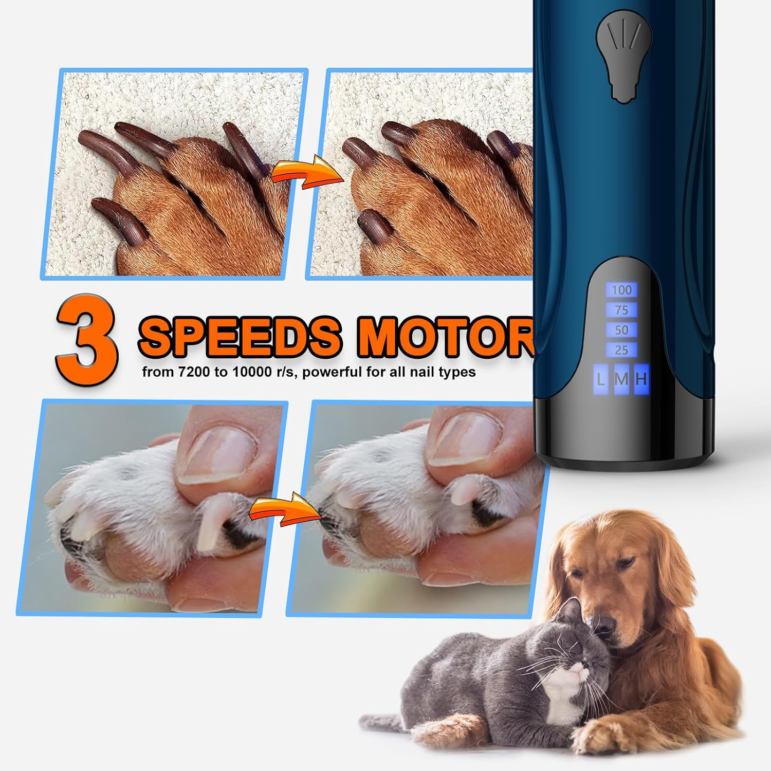 YABIFE Claw Grinder for Dogs, Electric Dog Claw Cutter, Super Quiet Dog Claw File, Animal Claw Grinder for Small Large Dogs Cats Claw Care & Pet Care, 3 Speeds image number 2