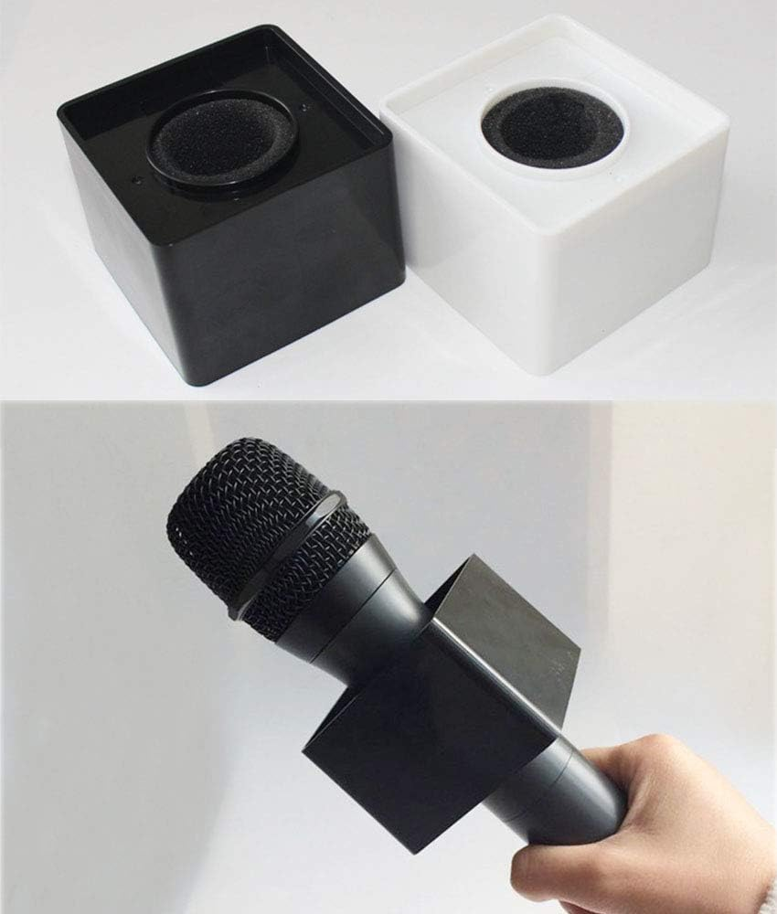 Onwon 2 Pieces Portable Square Cube Shaped Interview Mic Microphone Flag Station Logo Superior ABS Material, Black and White image number 1