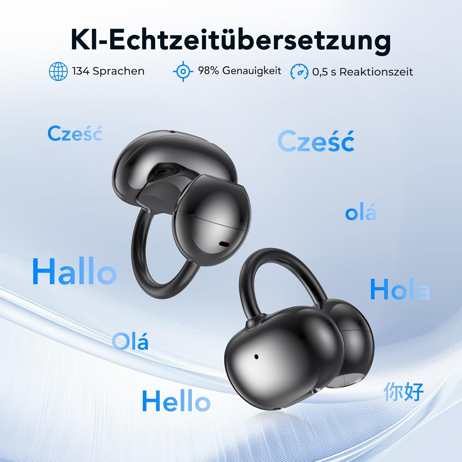 Ki Translator Headphones, 3-In-1 Translation Headphones 134 Languages with App, 7 Translation Modes Real Time Translator Earphones, Open Design, Bluetooth 6.0 Wireless Headphones for Learning/Travel image number 1