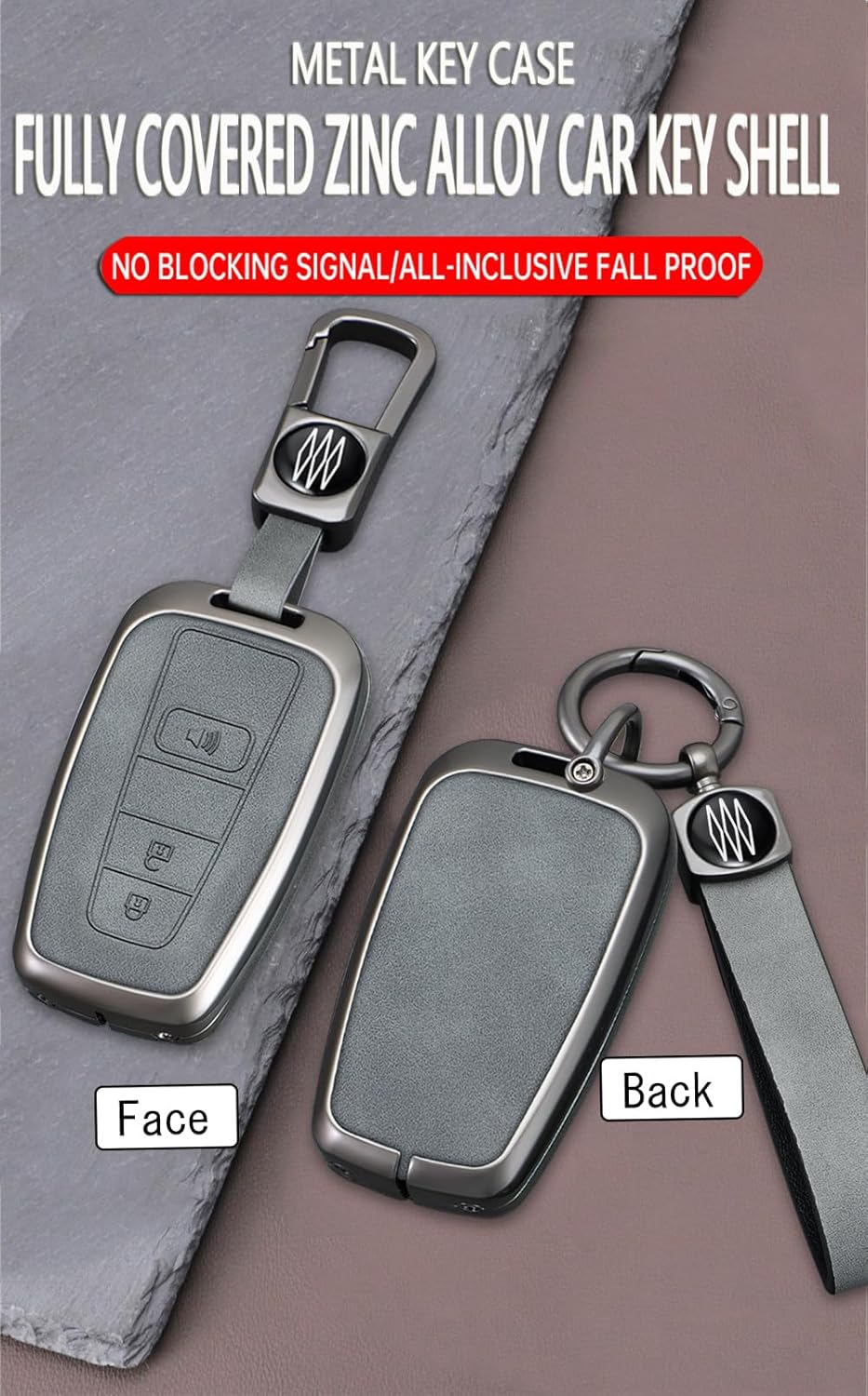 Ontto Zinc Alloy Car Key Case Cover Fit for Toyota RAV4 Prius Auris Yaris Camry Corolla C-HR CHR Land Cruiser Prado Smart Key Holder Case Shell Keychain Keyring Accessories 3 Buttons Trunk B2