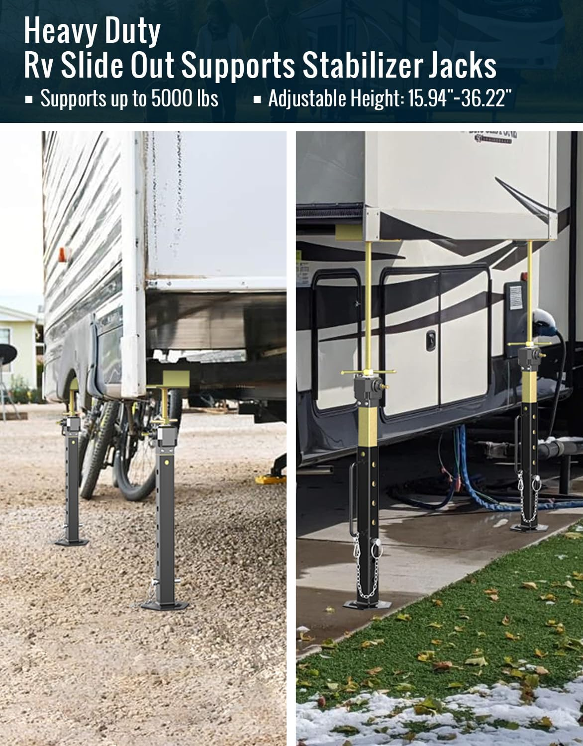 2025 Upgraded RV Slide Out Supports Stabilizer Jacks, 1 Pack [Allow Drill Adjust] 16" to 36" Adjustable Slide Out Support Jacks, Camper and Travel Slide Out Stabilizer Jacks, Supports up to 5,000 Lbs