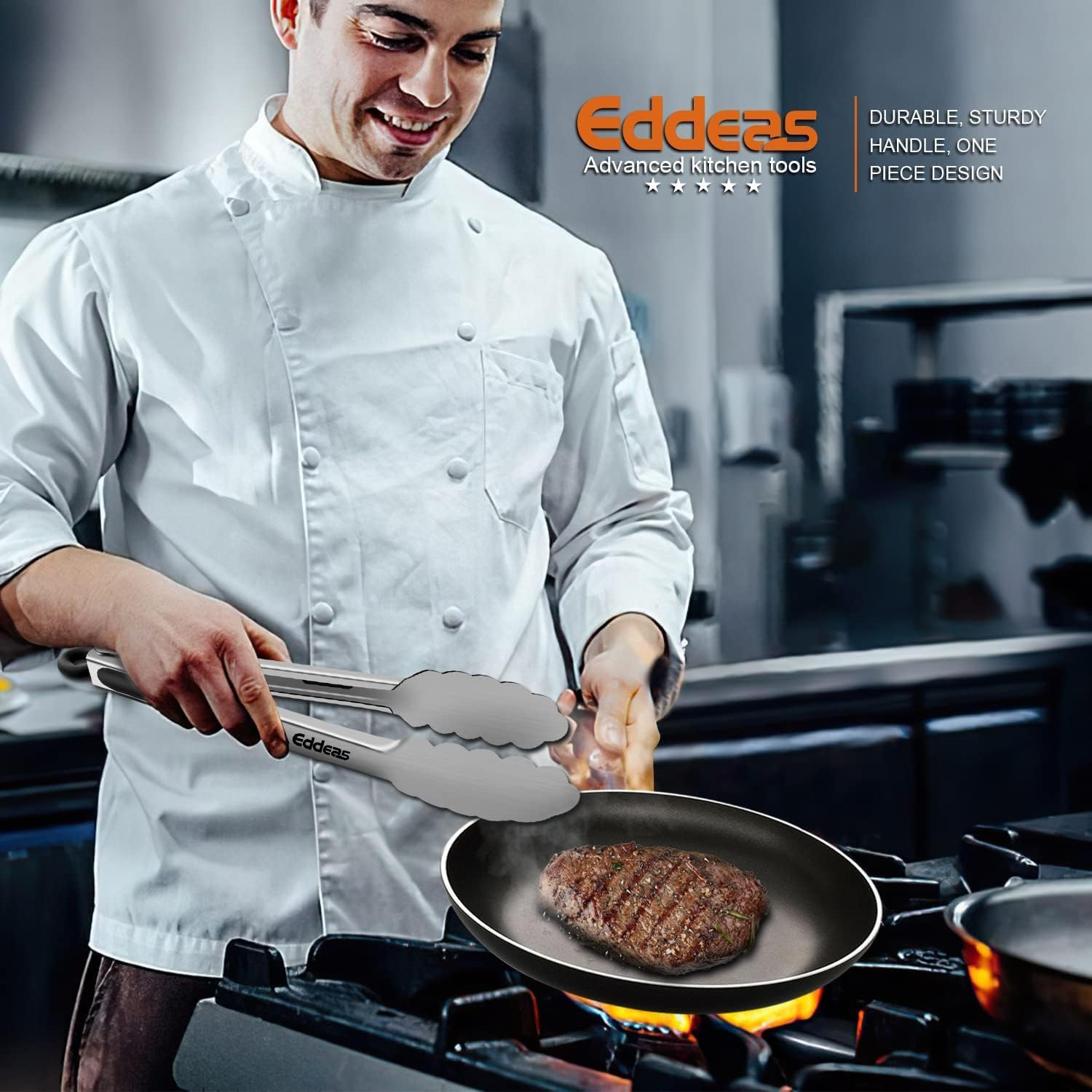 Kitchen Tongs - 9 Inch Heavy Duty Food Tongs, Ergonomic Grip Superior Stainless Steel and Non-Slip Heat Resistant Handle - Perfect for Cooking, Salad, Grilling, Barbecue,Dishwasher Safe image number 5