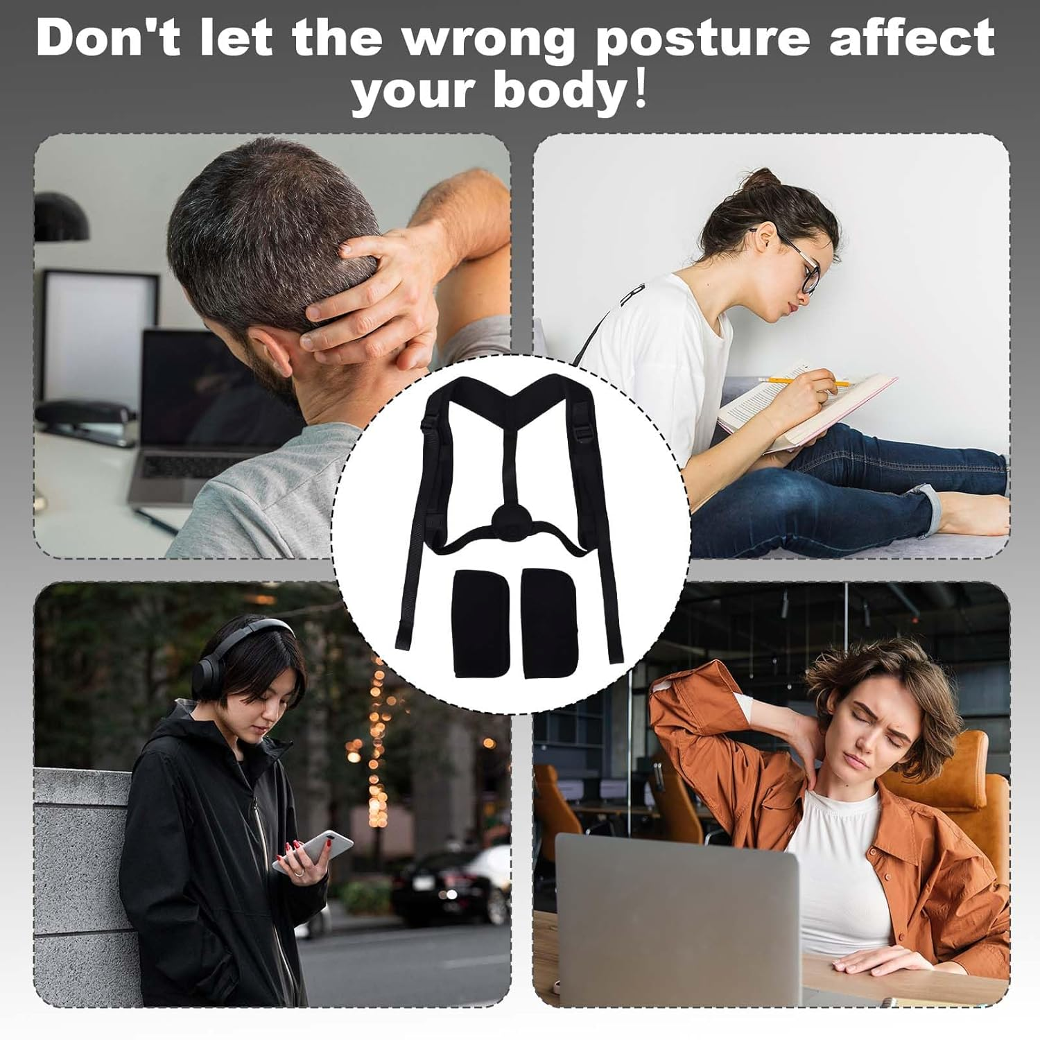 Posture Trainer for Women & Men &ndash; Adjustable Back Straightener for Posture Correction, Back Belt for Straight Posture, Muscle Building in Everyday Life, Office & Sports (Black)