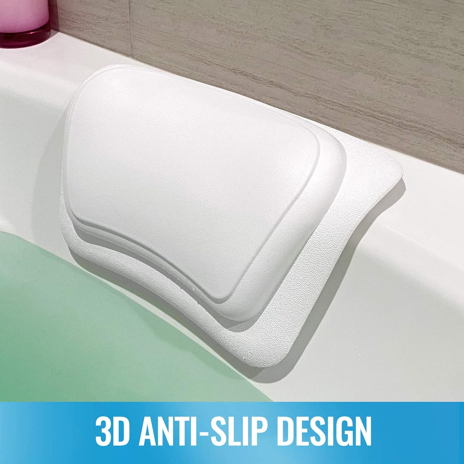 New Generation Bathtub Firm Hard Pillow , One-Piece Molding Seamless Technology Water Resistant Human Engineering Design to Support Head and Neck Bath Pillow Fit for Rectangular Tub Only (13X8In) image number 4