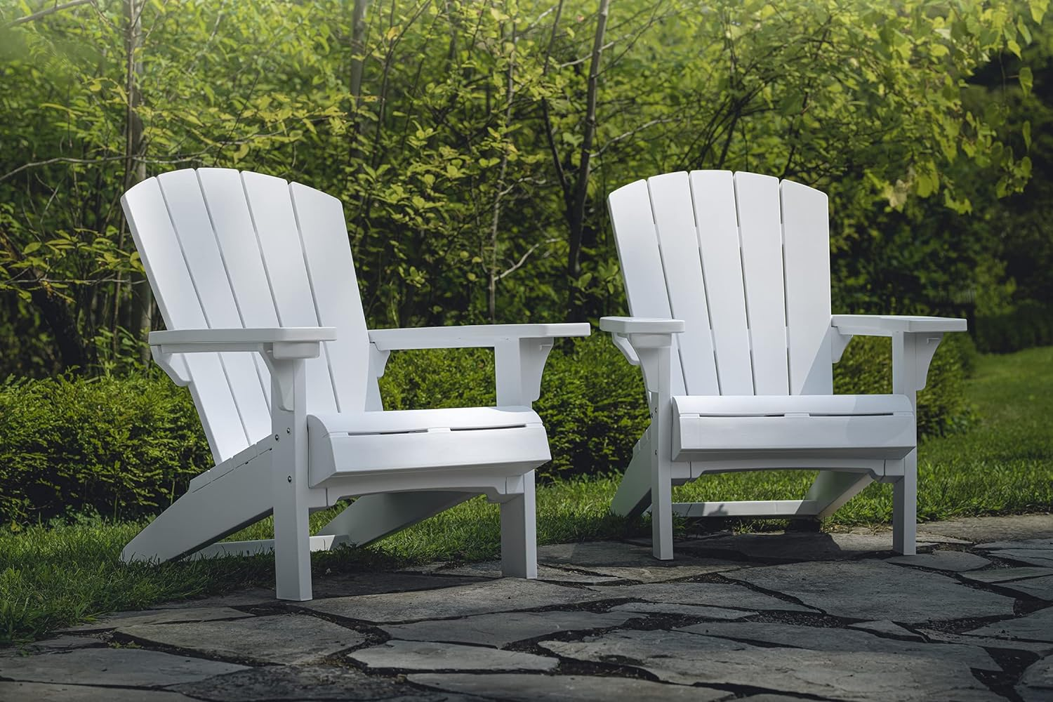 Keter Alpine Adirondack 2 Pack Resin Outdoor Furniture Patio Chairs with Cup Holder Perfect for Beach, Pool, and Fire Pit Seating, White image number 3