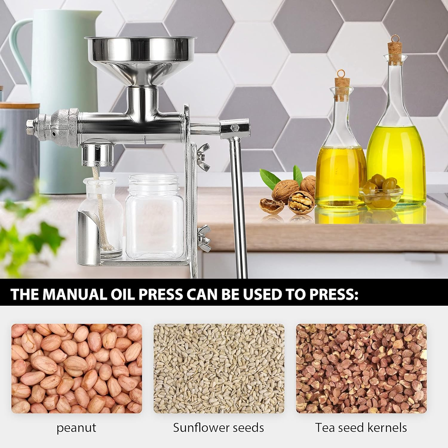 CGOLDENWALL Manual Cold Oil Press Machine Household Oil Extractor Peanut Nuts and Seed Oil Expeller for Physical Press and Continuous Expelling image number 5