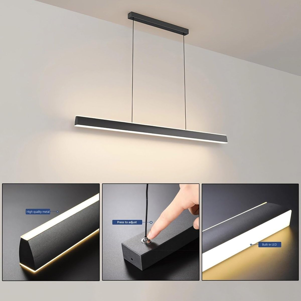 BAMDECOR Modern LED Pendant Light, 120Cm Trapezoid Bar, Adjustable Height, Dimmable 3000K-6000K, Black image number 5