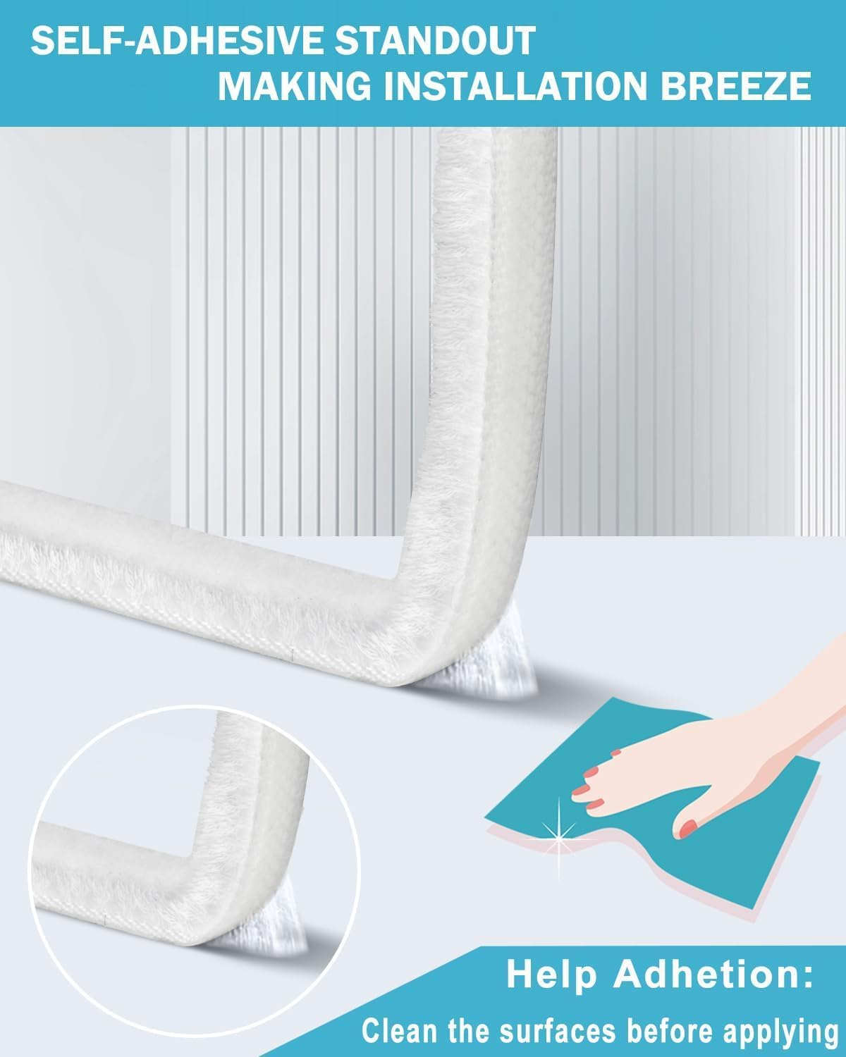 Draft Excluder for Doors, Window Seal Strip, 5M Adhesive Draught Stopper, Draught Excluder for Door, Window, Wardrobe - High-Density Felt - 9Mm(W) * 9Mm(H)（White） image number 1