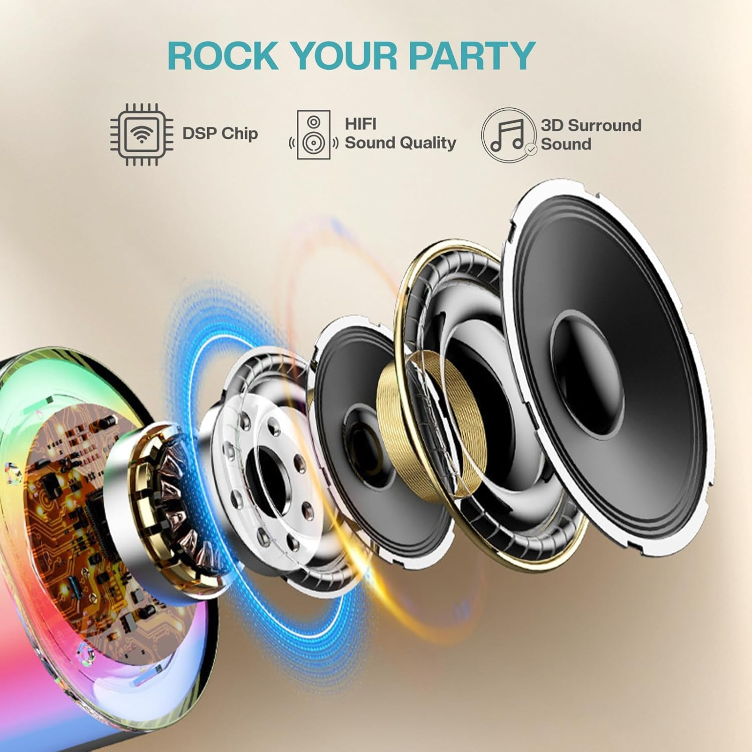 Airelax Mini Karaoke Machine with 2 Wireless Microphones for Kids & Adults, Portable Bluetooth Singing Speaker with Karaoke Microphone & Light, Perfect Toys for 3-12 Year Old, Home Party Present image number 5