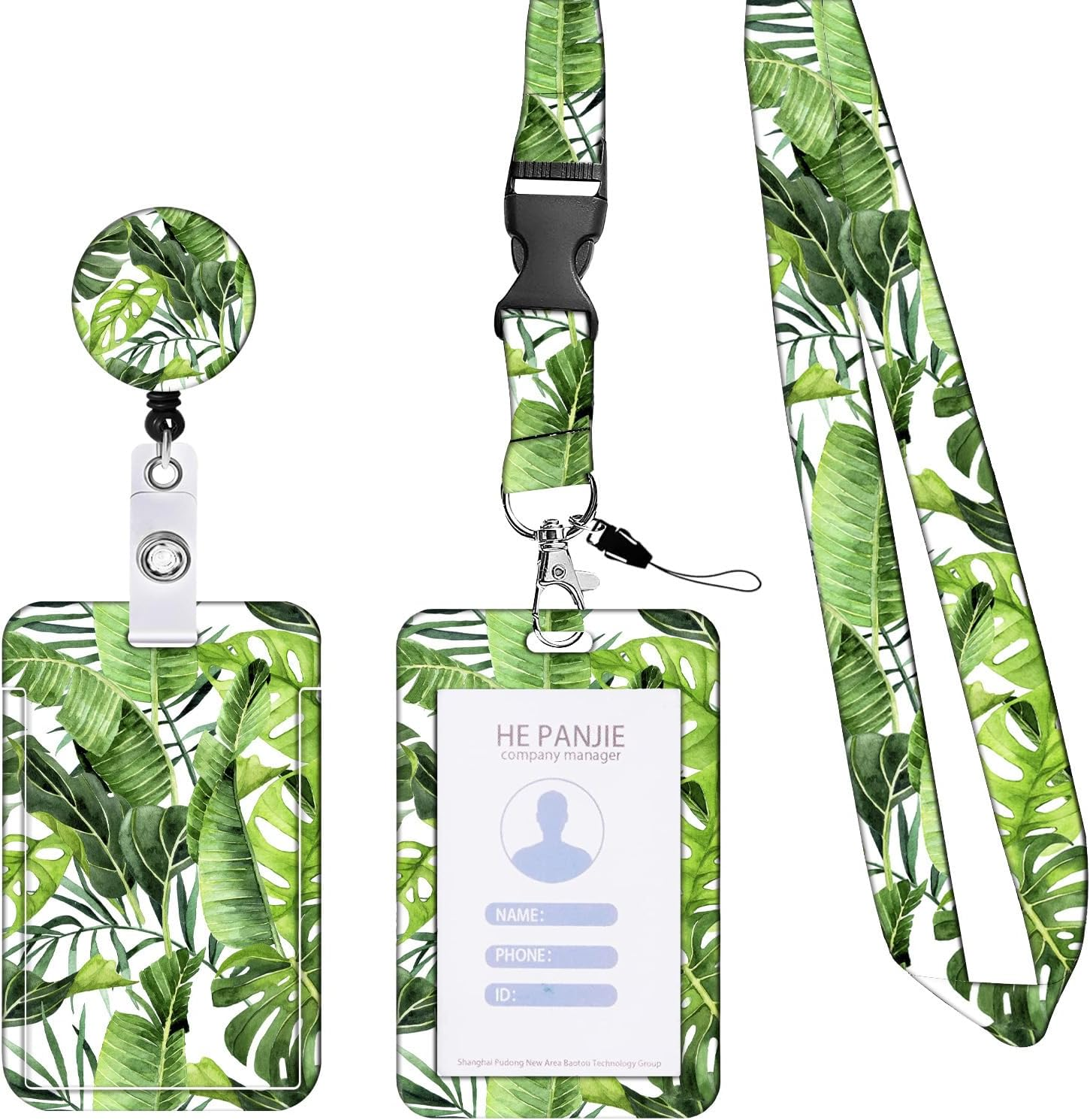 Retractable Lanyard ID Badge Holder with Double-Sided Card Holder, 360&deg; Rotating Clip, Printed Neck Strap for Office, School, Work, Events (Spring Floral)