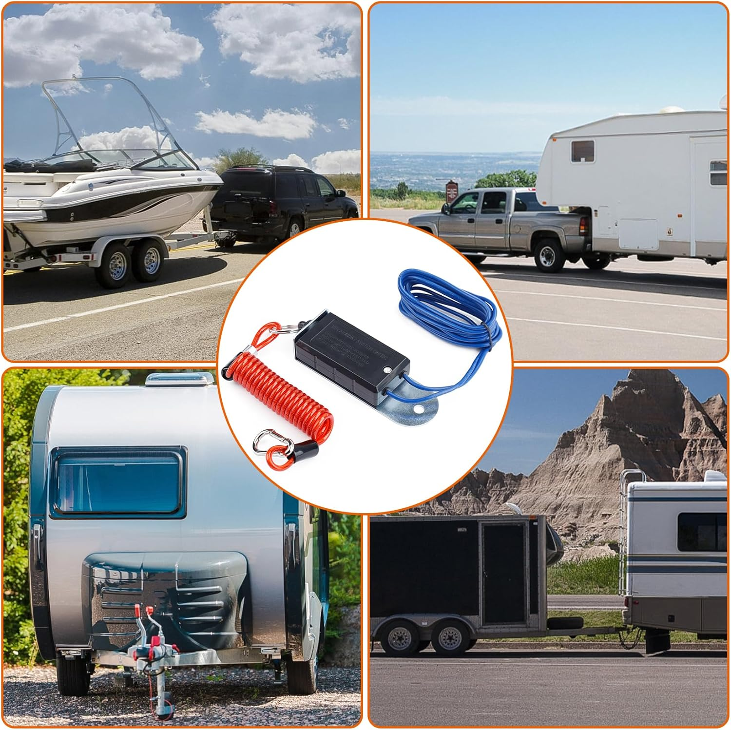 Risornda Trailer Breakaway Switch, 4FT Trailer Breakaway Coiled Cable with Electric Brake, Brake Switch for Trailer Brake 12V, Suitable for RV Towing Trailer image number 3