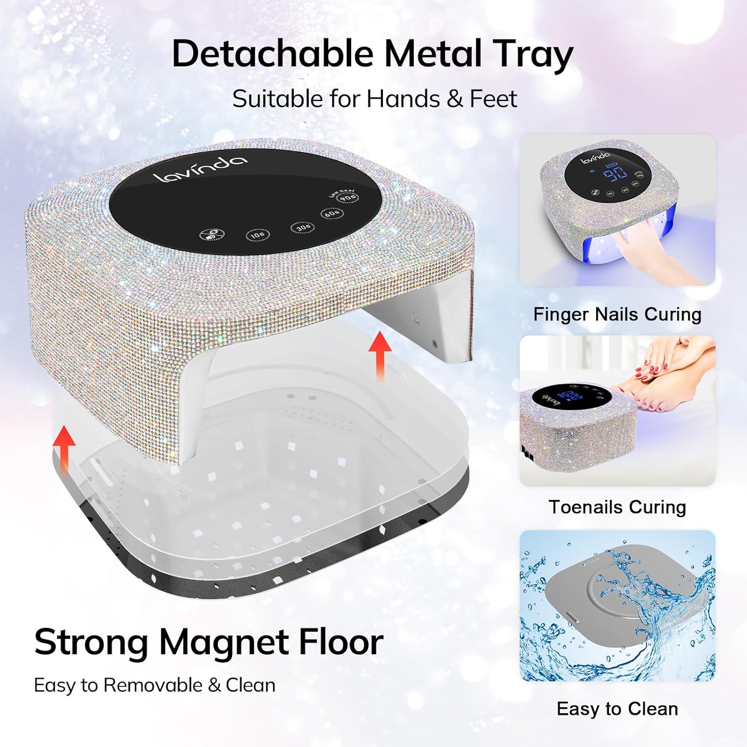 Lavinda UV LED Nail Lamp for Gel Nails, Cordless Rechargeable Nail Light with 4 Timer Settings, Touch LCD Display, Removable Base, 54W Professional Nail Dryer for Salon Home Use Diamond Design image number 2