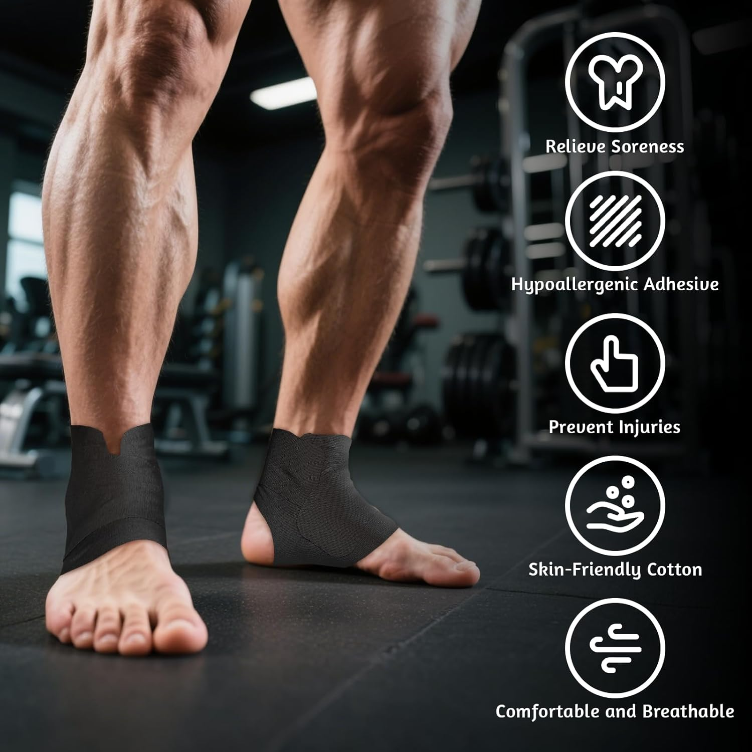 10 Pcs Precut Kinesiology Tape for Ankle Brace,Kinesiology Ankle Tape,Waterproof and Breathable Athletic Tape for Pain Relief,Ankle Support,Sprain Prevention and Ligament Stability(Black) image number 5