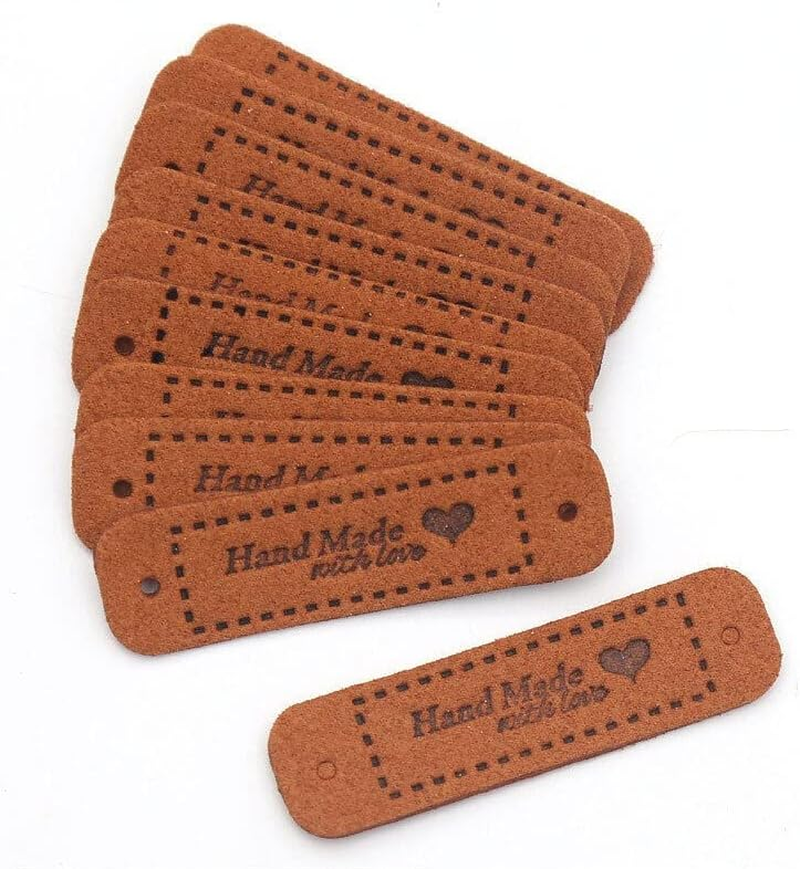 40PCS Tags Handmade with Love Labels Clothing Tags DIY Crafts Sewing 55X15Mm for Jewelry Making Crafts, Sewing Clothing Decoration and More (20PCS, Brown)