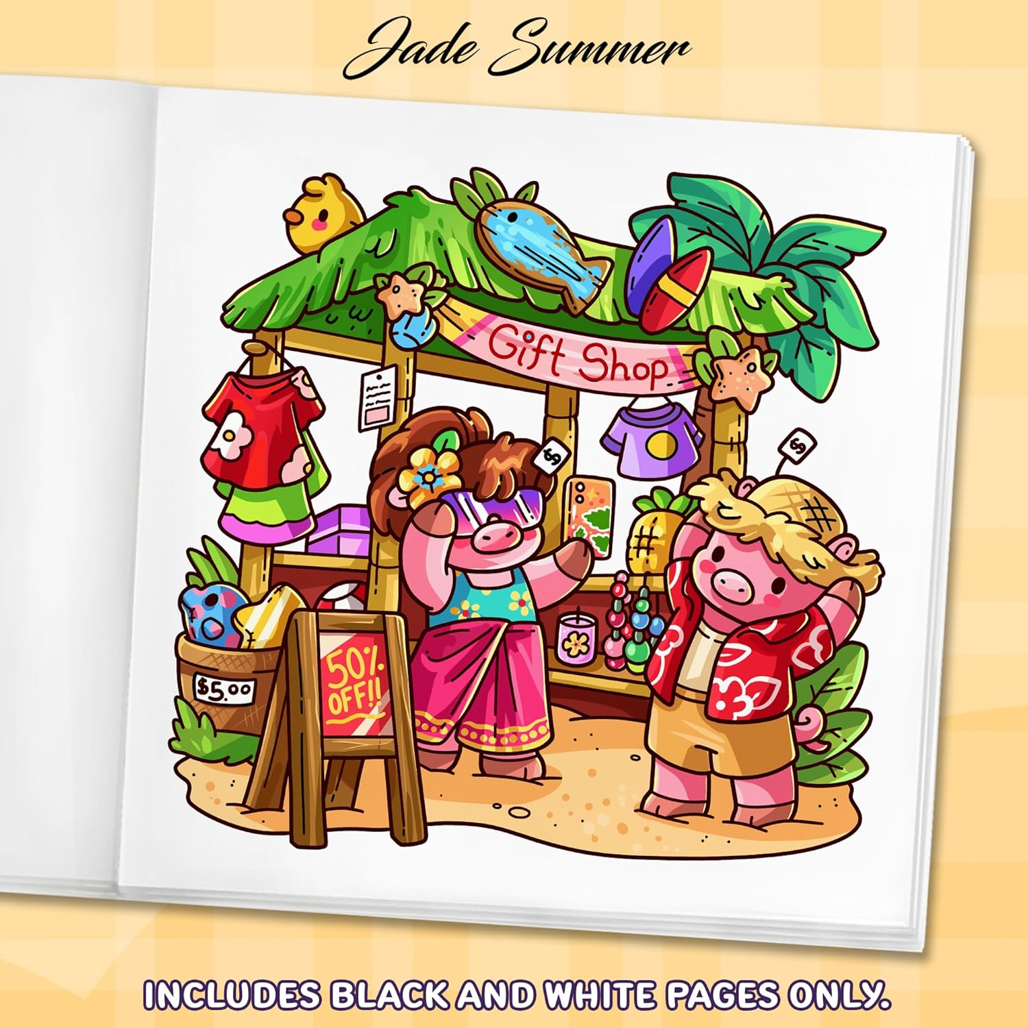 Cozy Hawaii: Cute Coloring Book for Adults and Teens with Charming Characters and Easy-To-Color Tropical Scenes for Relaxation image number 4