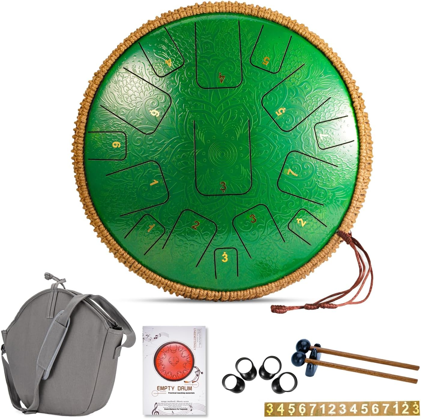 2025 New Steel Tongue Drum - 14 Inch 15 Notes with Laser Carving & Etching Craft Tongue Drum Rain Drum for outside - Hand Pan with Music Book Drum Mallets and Carry Bag for Family and Friends (BLUE)