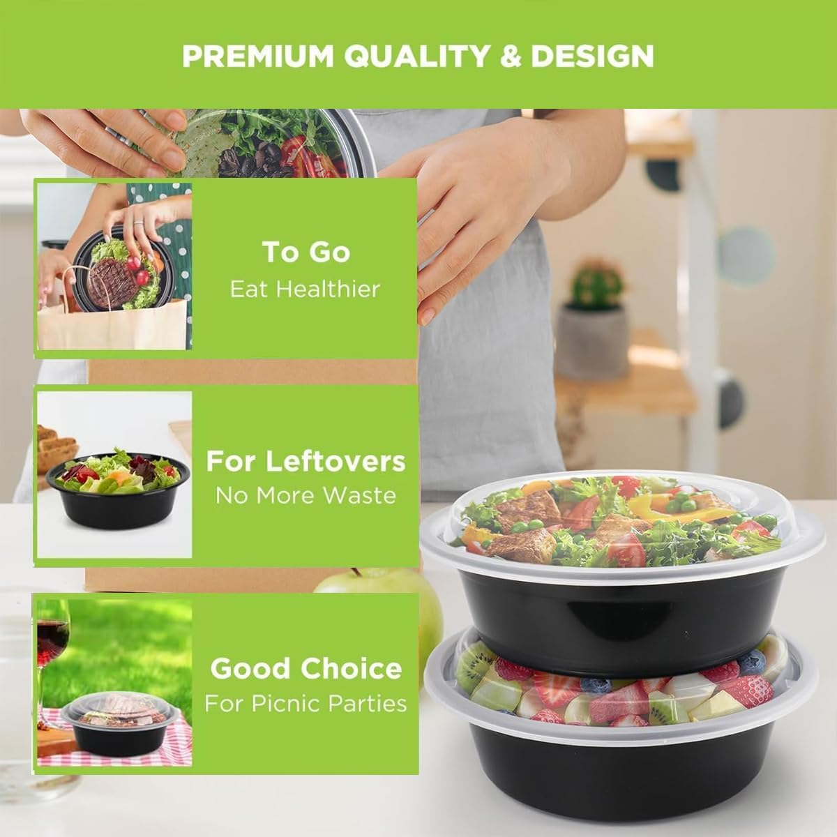 Blissify 32Oz round Meal Prep Containers with Lids, 50 Pack Food Storage Bento Bowls, Reusable Plastic Bento Lunch Box, BPA Free, Microwave Freezer Dishwasher Safe image number 1