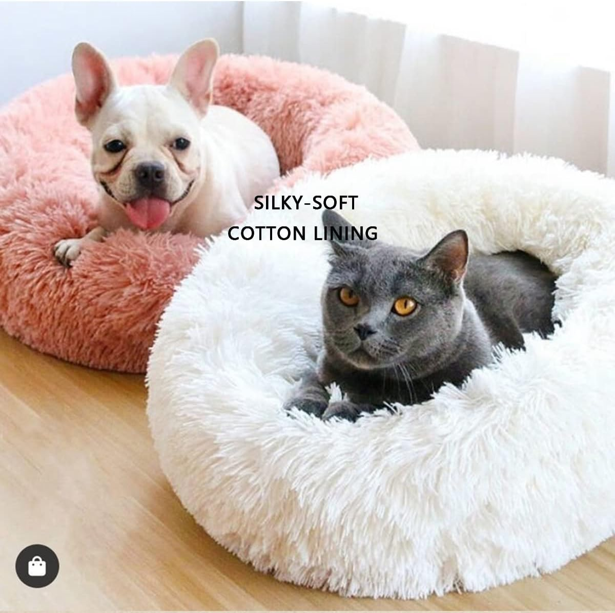 Calming Dog Beds for Small Medium Large Dogs - round Donut Washable Dog Bed, Anti-Slip Faux Plush Fluffy Donut Cuddler Anxiety Cat Bed， Diameter39In image number 2