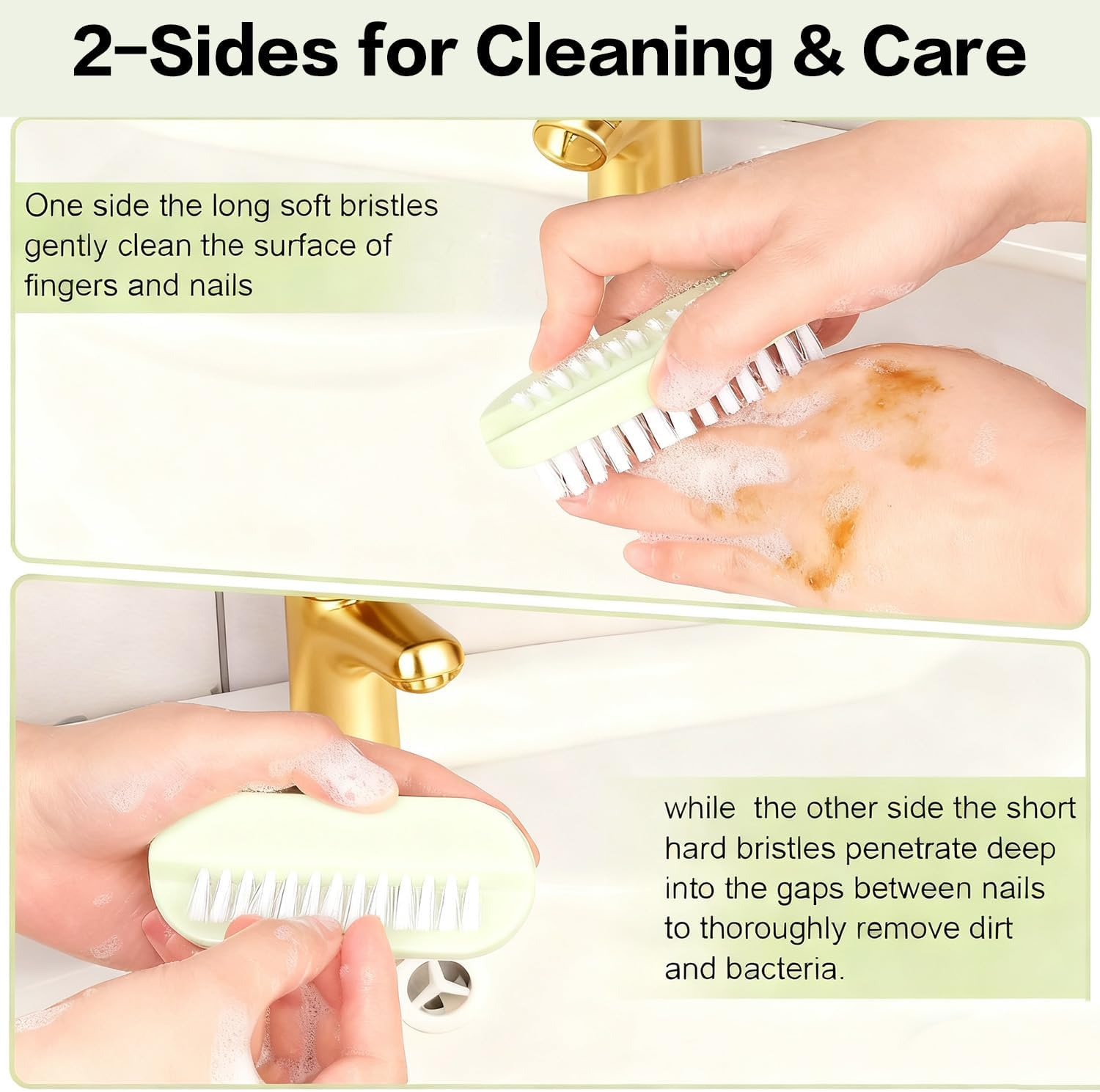 Nail Brush for Cleaning Fingernails Set - 3Pcs Two Sided Nail Scrubber Brushes and 1Pcs Stainless Steel Long Toe Nail File for Thick Nails, Efficient Nail Care Tool image number 5