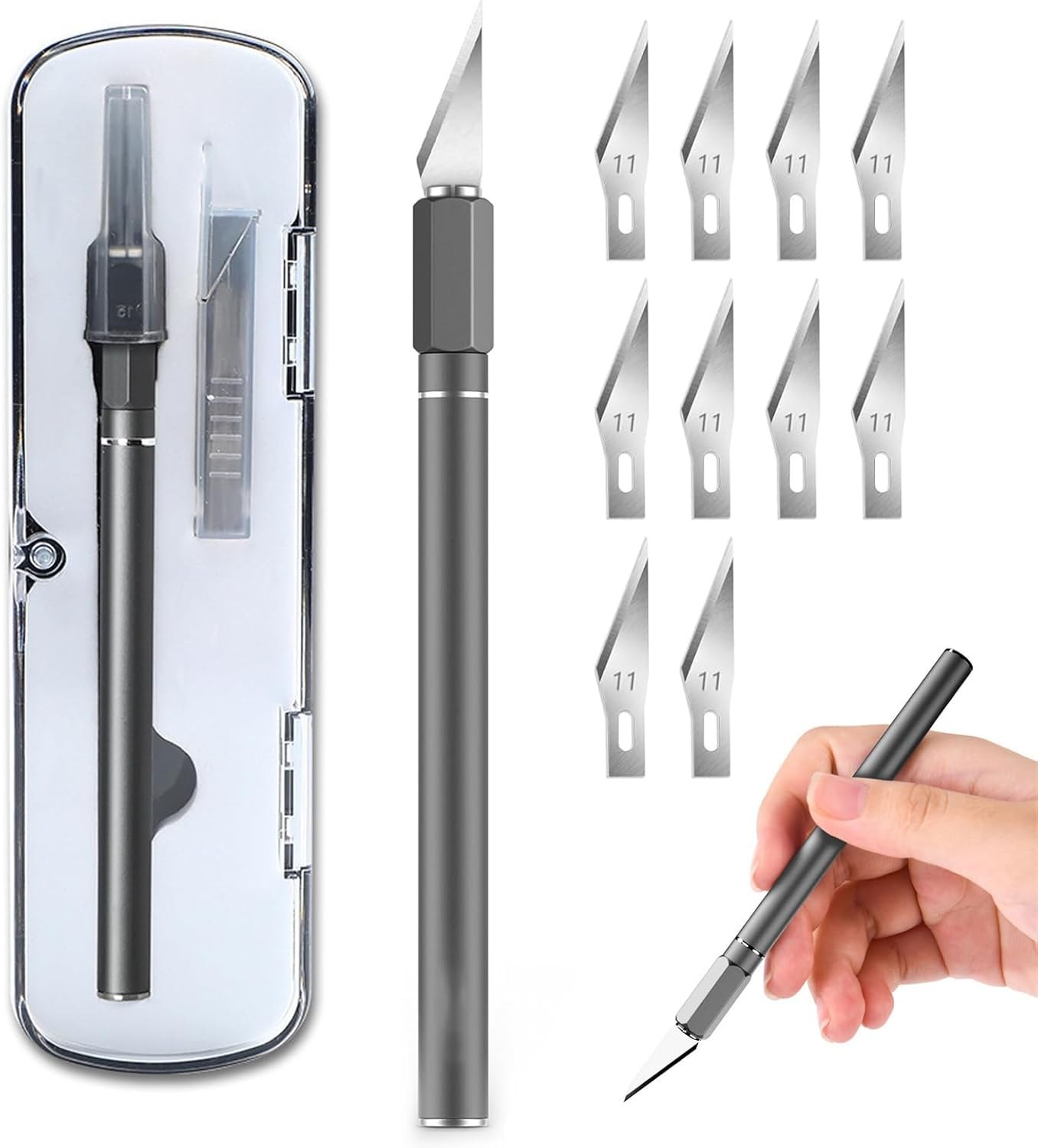 12 Pcs Exacto Knife Set with Case,For Crafting, Art, Hobby Knife for Fondant, Craft Knife Exacto, Precision Knife for Crafts, Leather, Art Knife Se.Precision Knife with #11 Blades (Gray)