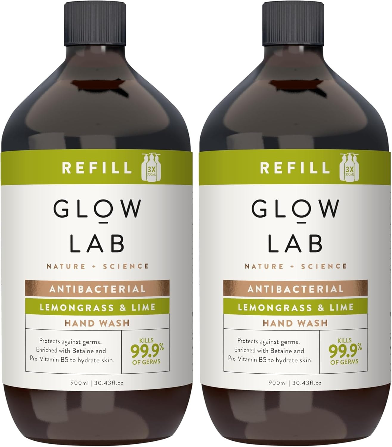 Glow Lab Lemongrass and Lime Anti-Bacterial Hand Wash Refill 900 Ml (Pack of 2) image number 1