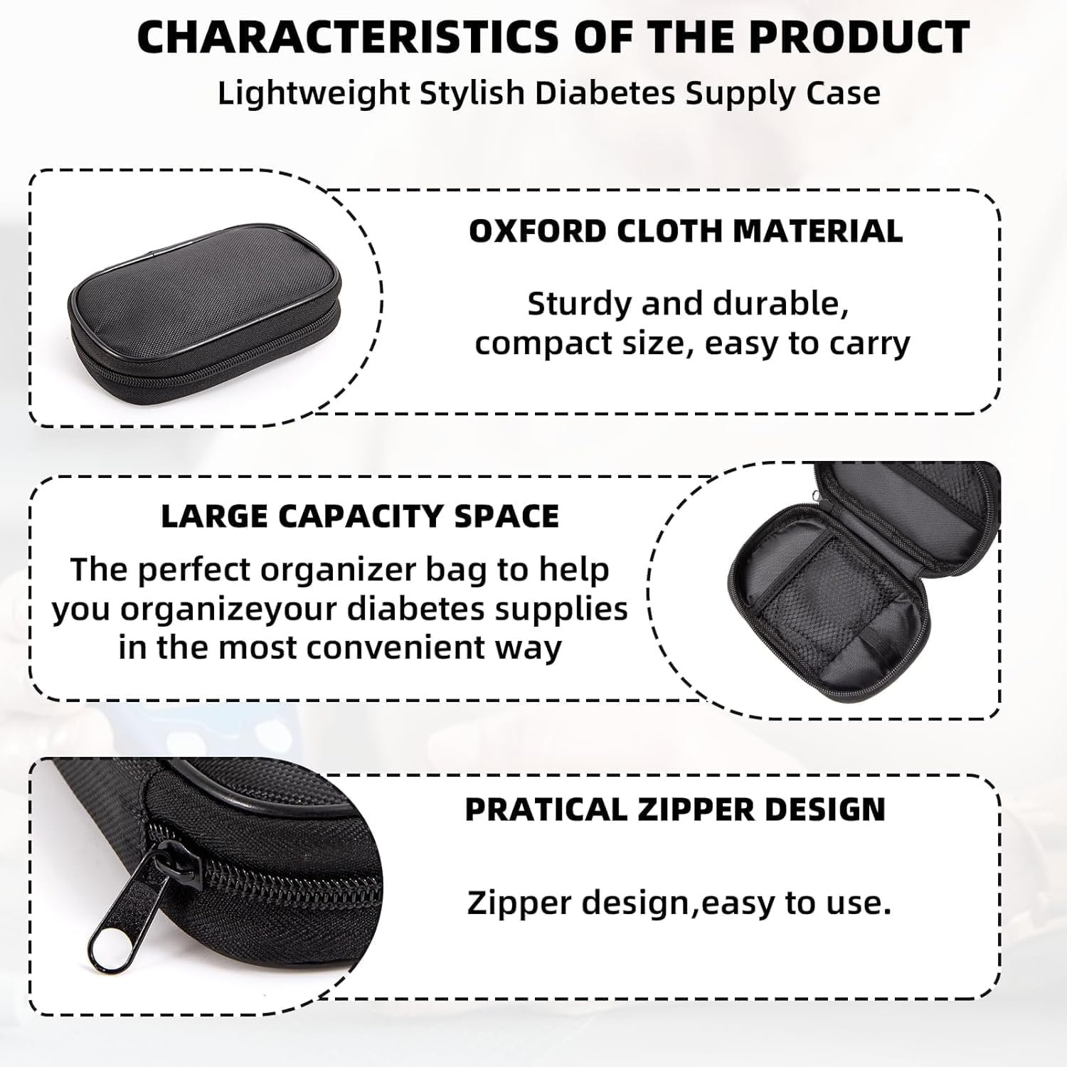 Diabetes Testing Kit Travel Organizer - Water-Resistant Oxford Fabric Storage Pouch with Mesh Compartments for Glucose Meter Lancets Test Strips Medical Supplies Portable Diabetic Essentials Carrier image number 4