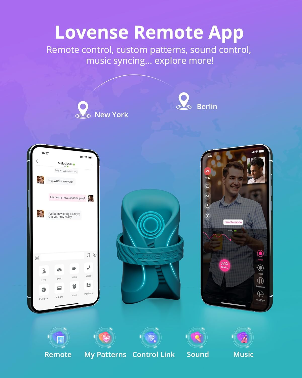 LOVENSE Gush 2 Automatic Male Masturbator, Penis Male Vibrator & Oscillation, App Remote Control Sex Toys for Men with Endurance Training, Adjustable Flexible Buckles for Men Pleasure image number 2